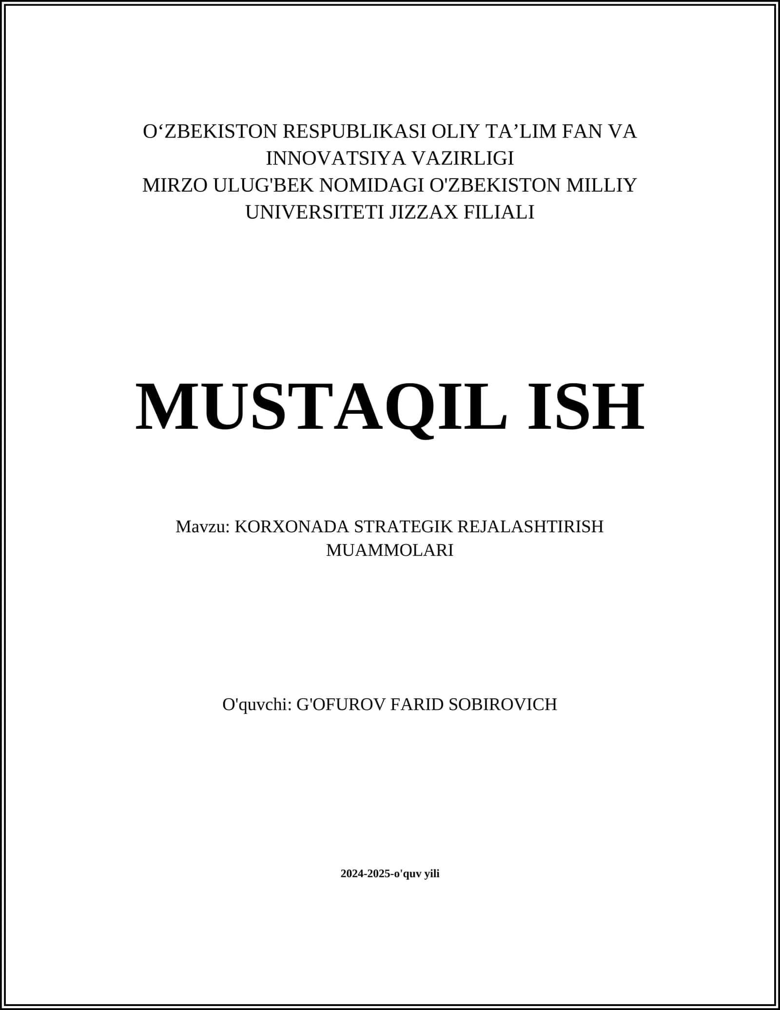 KORXONADA STRATEGIK REJALASHTIRISH MUAMMOLARI 1