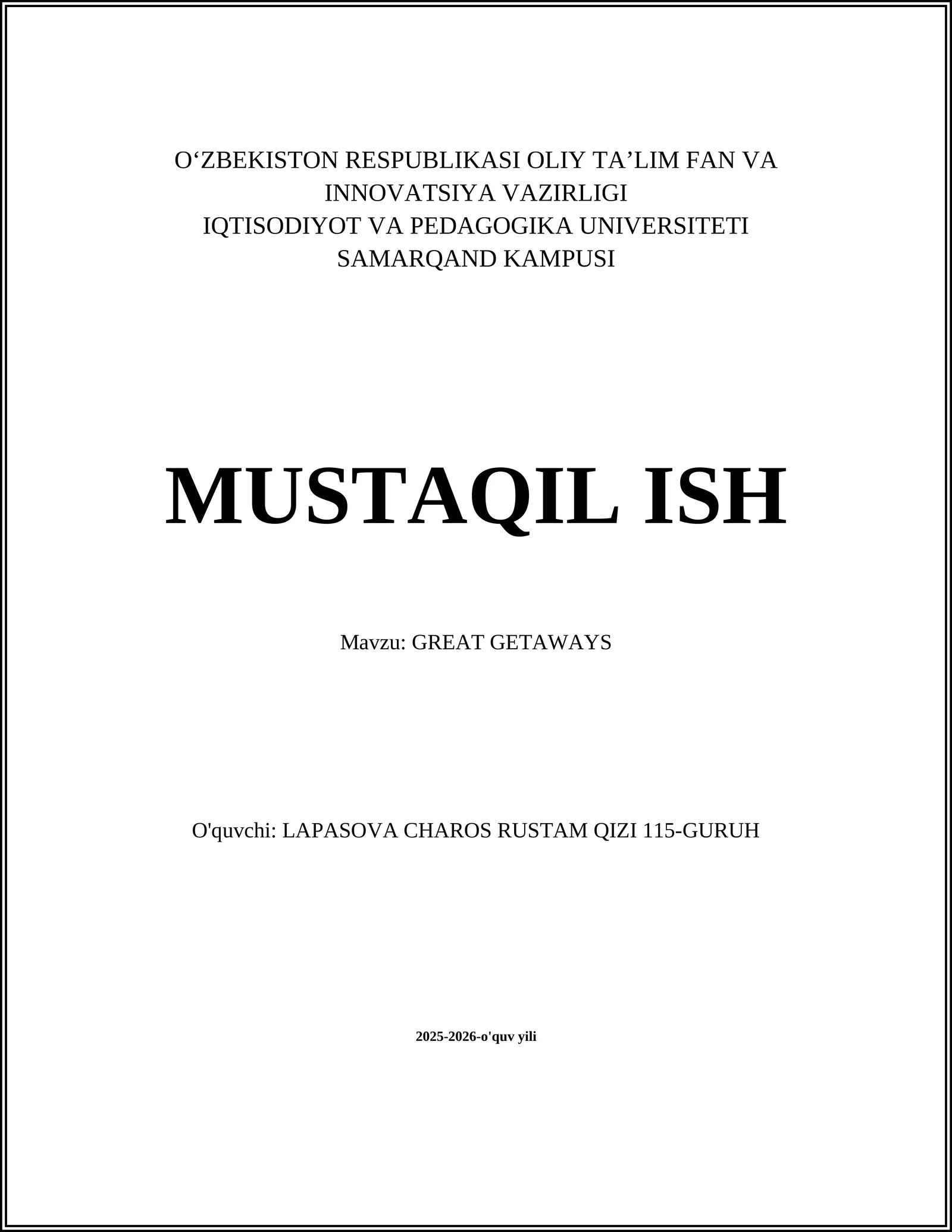 GREAT GETAWAYS 1