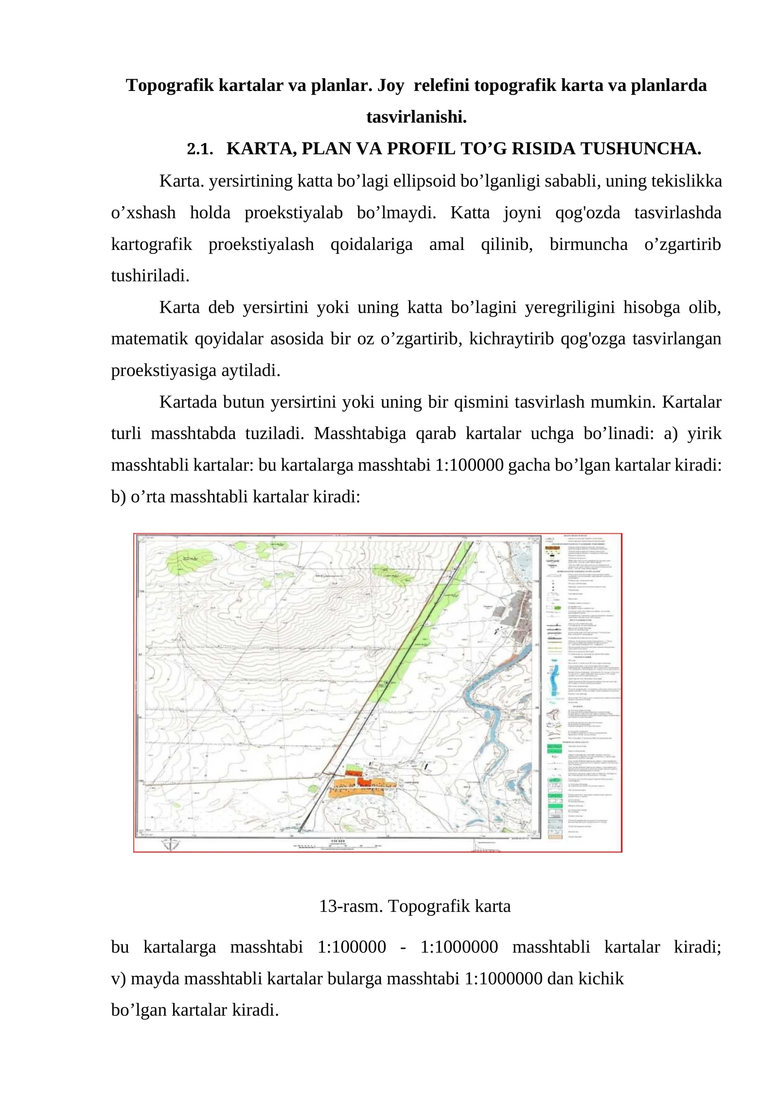 Topografik kartalar va planlar. Joy relefini topografik karta va planlarda tasvirlanishi 1