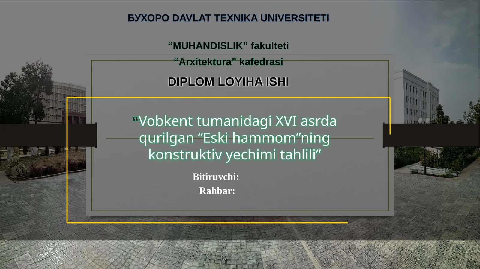 Vobkent tumanidagi XVI asrda qurilgan Eski hammomning konstruktiv yechimi tahlili.pptx 1