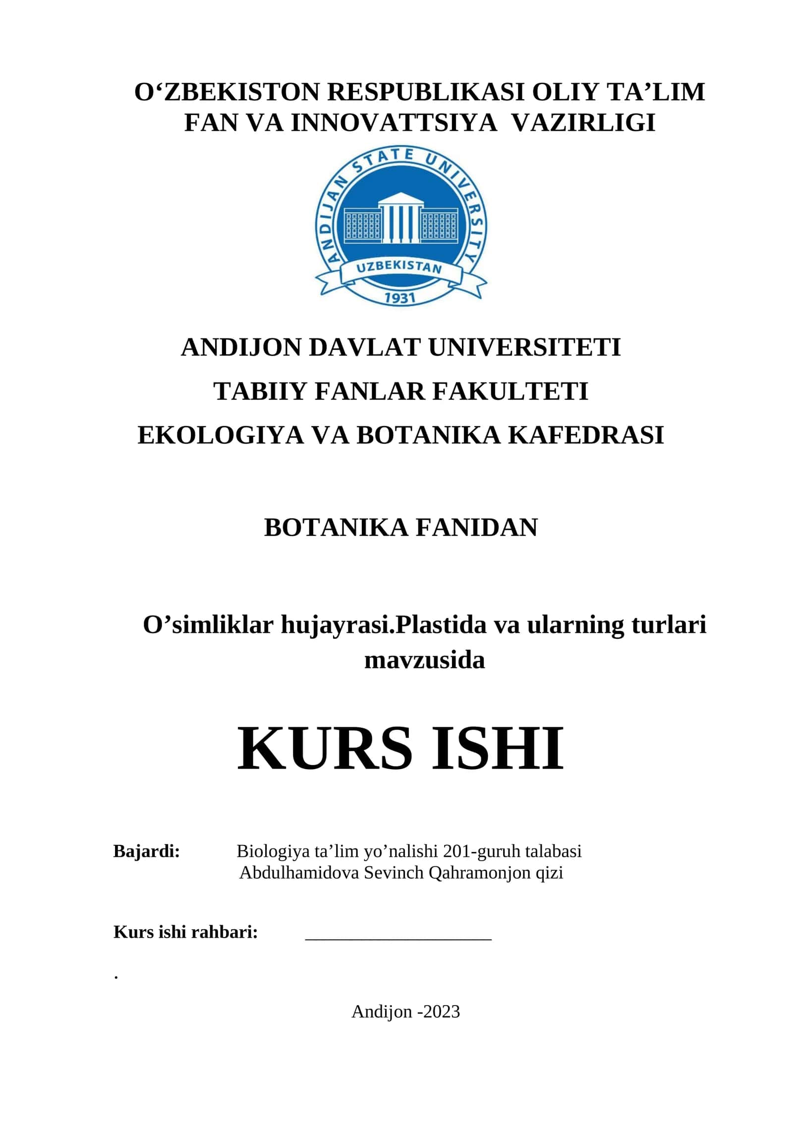 O’simliklar hujayrasi.Plastida va ularning turlari 1