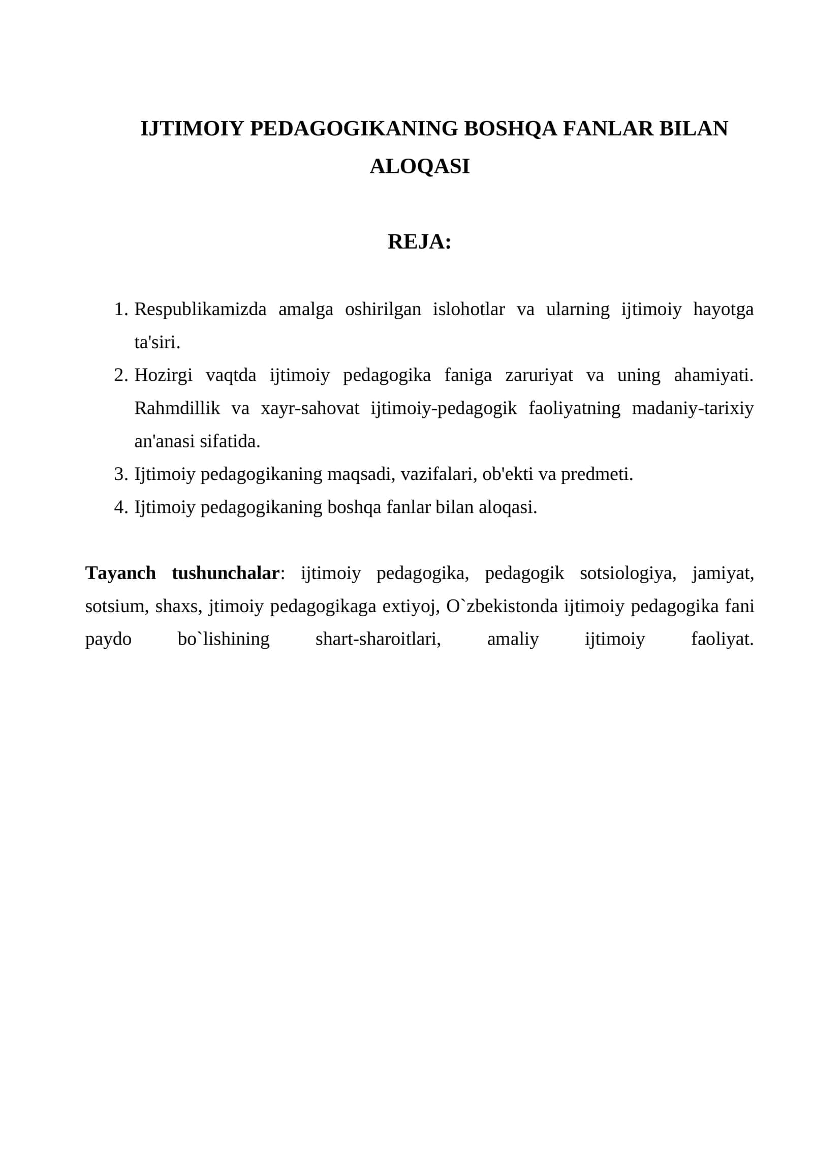 IJTIMOIY PEDAGOGIKANING BOSHQA FANLAR BILAN ALOQASI 1