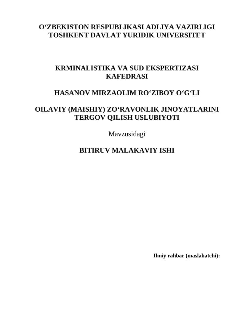 ОILАVIY (MАISHIY) ZО‘RАVОNLIK JINОYАTLАRINI TERGОV QILISH USLUBIYОTI 1