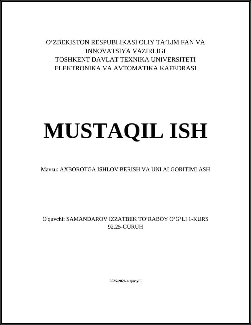 Axborot tushunchasi va o‘lchov birliklari 1