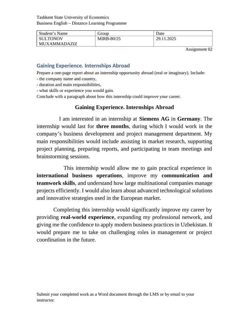 Gaining Experience. Internships Abroad 1