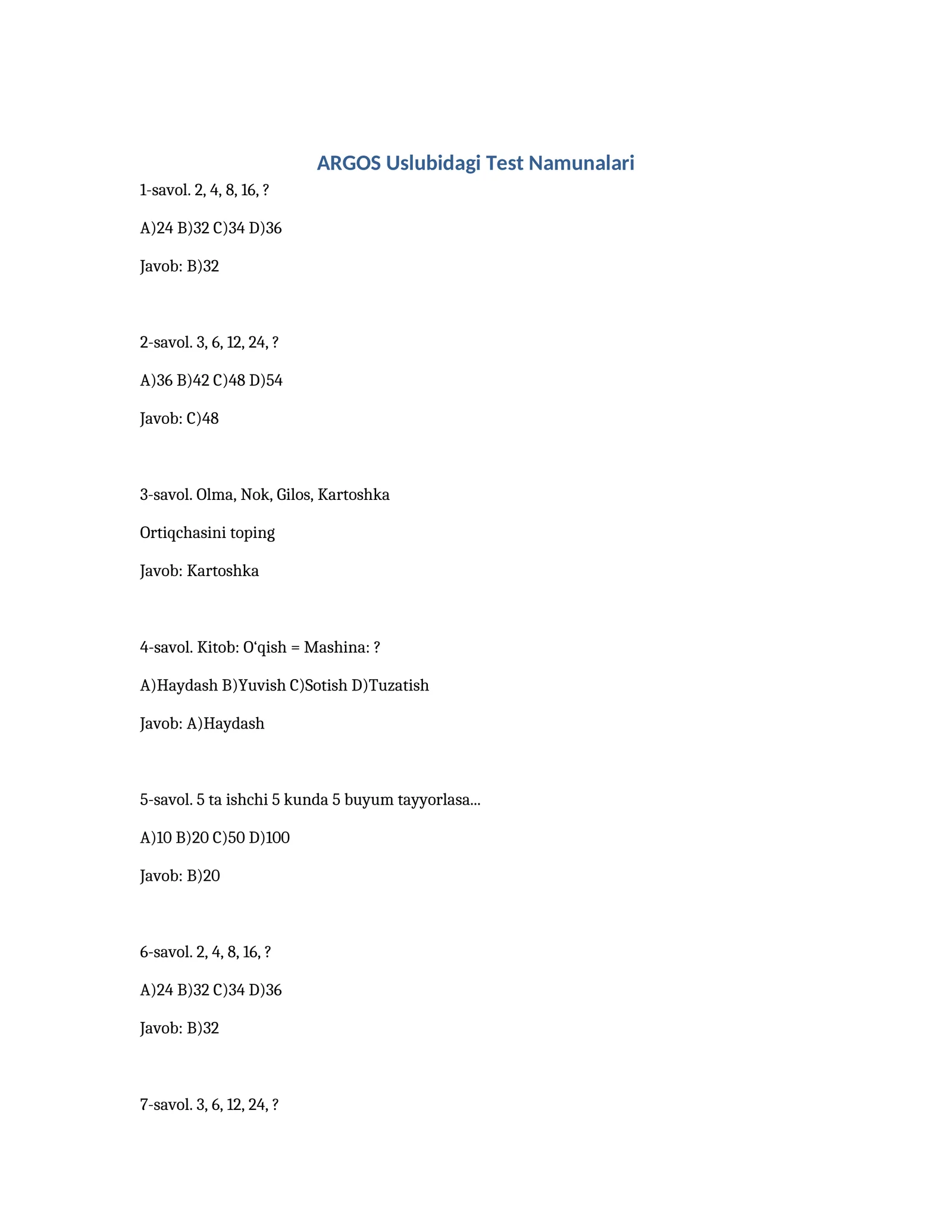 Argus test namunalari 1