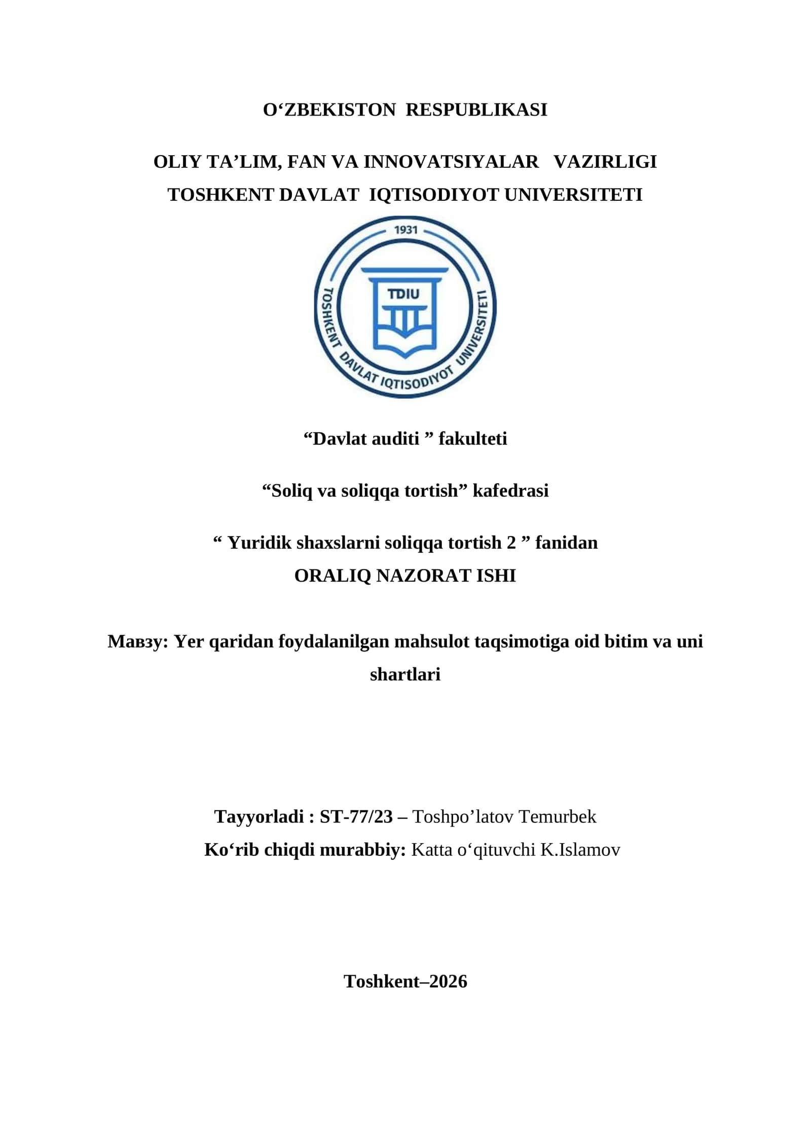 Yer qaridan foydalanilgan mahsulot taqsimotiga oid bitim va uni shartlari 1