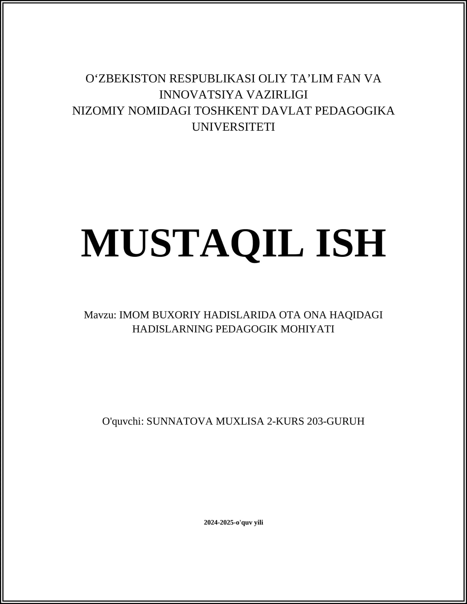IMOM BUXORIY HADISLARIDA OTA ONA HAQIDAGI HADISLARNING PEDAGOGIK MOHIYATI 1
