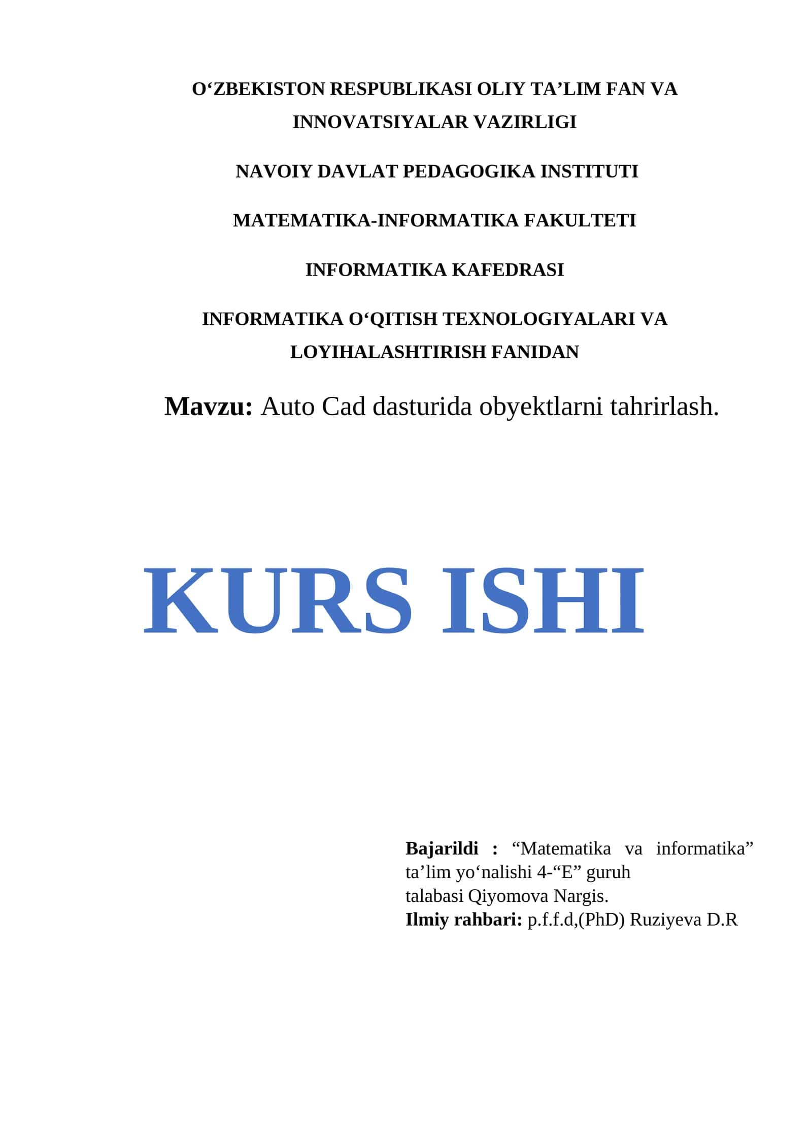 Auto Cad dasturida obyektlarni tahrirlash 1