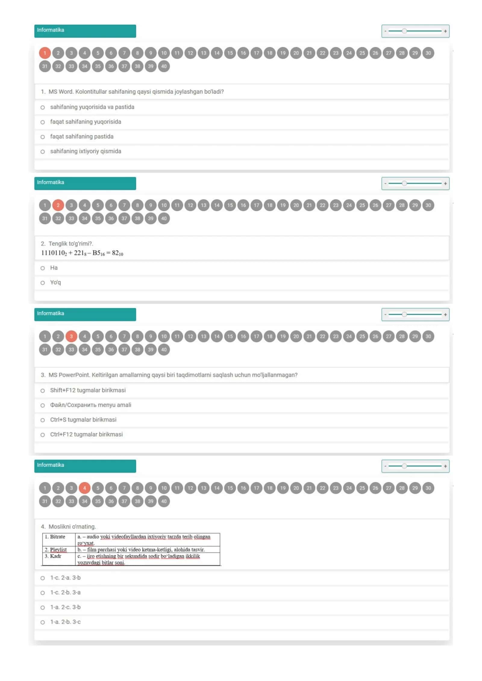 Informatika attestatsiya test savoli 1