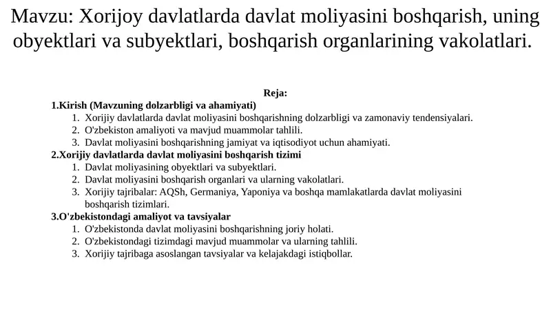 Davlat moliyasi boshqarish organlari va ularning vakolatlari 1