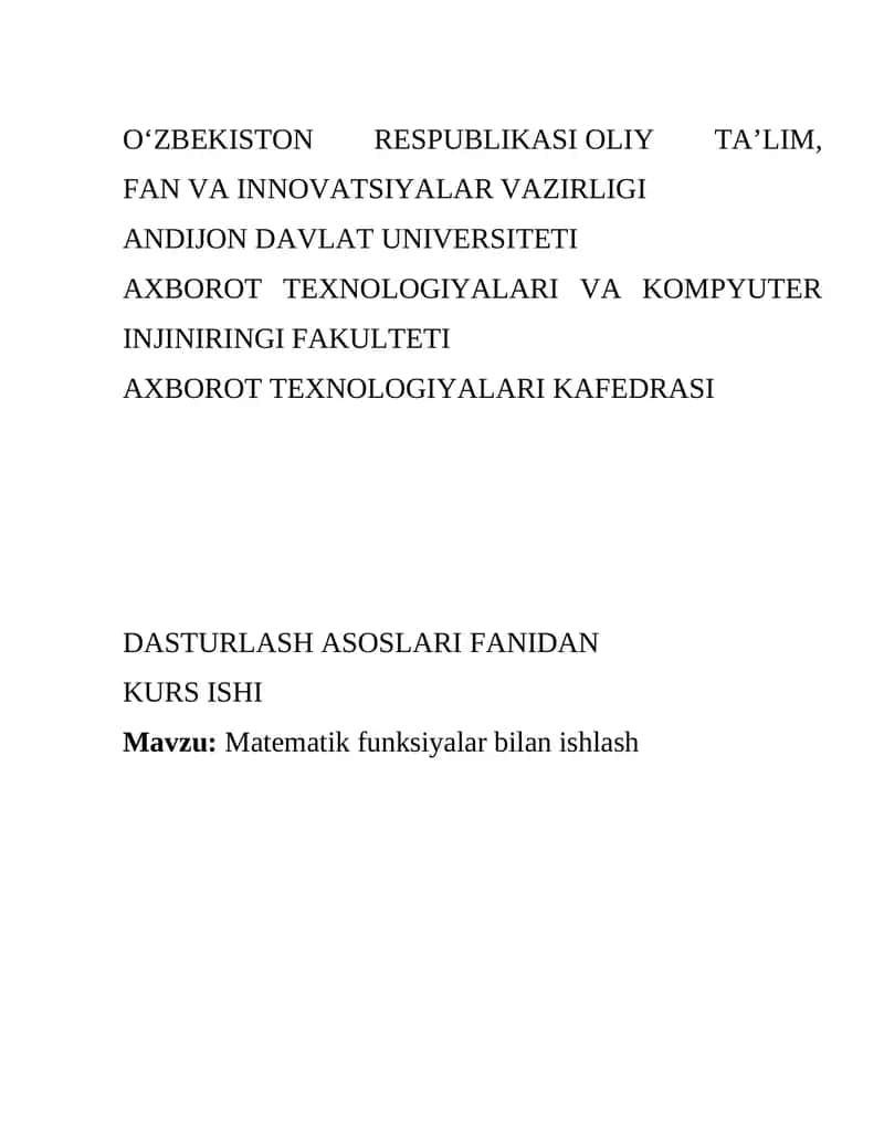 Matematik funksiyalar bilan ishlash 1