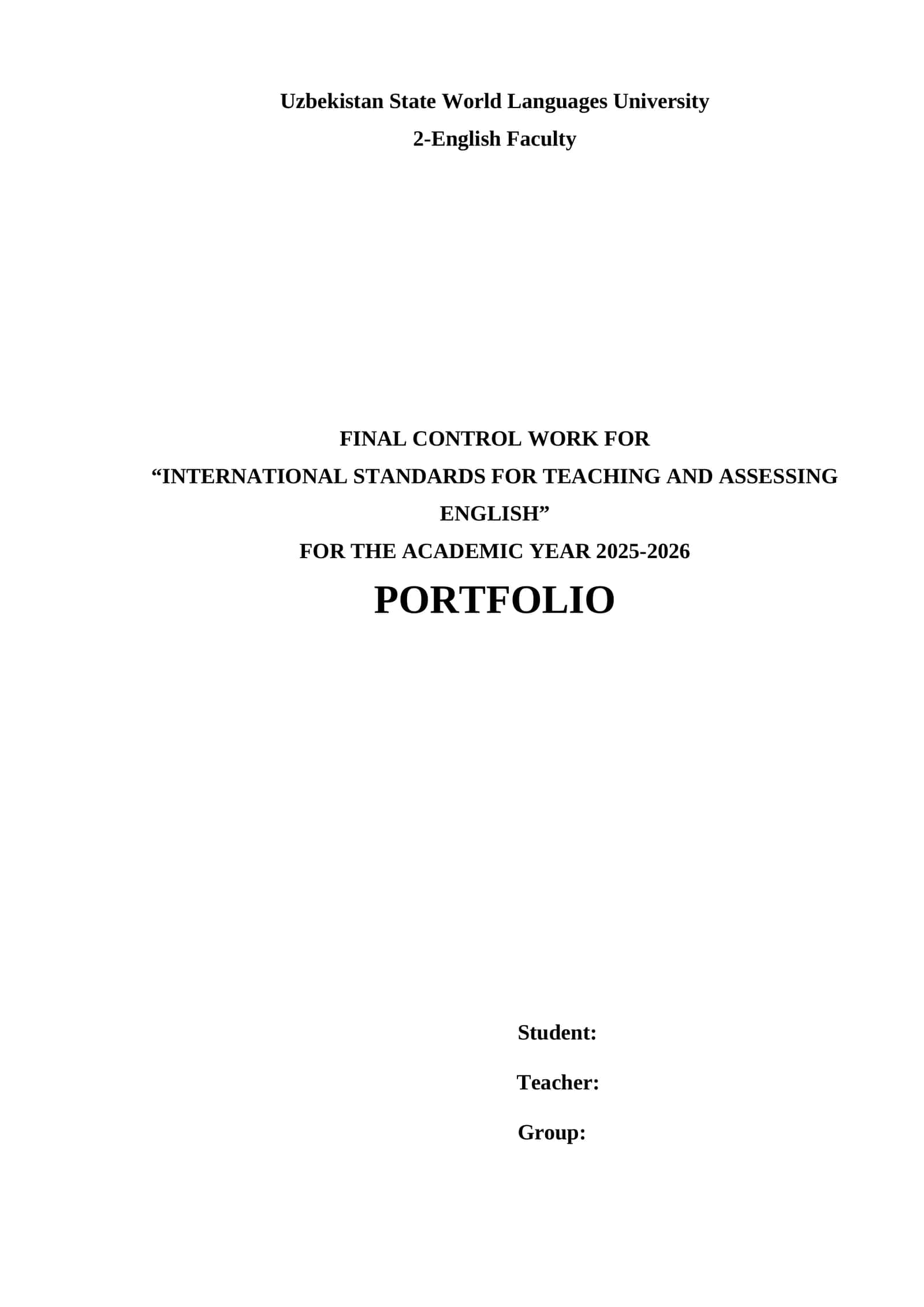International Standards for Teaching and Assessing English Portfolio 1