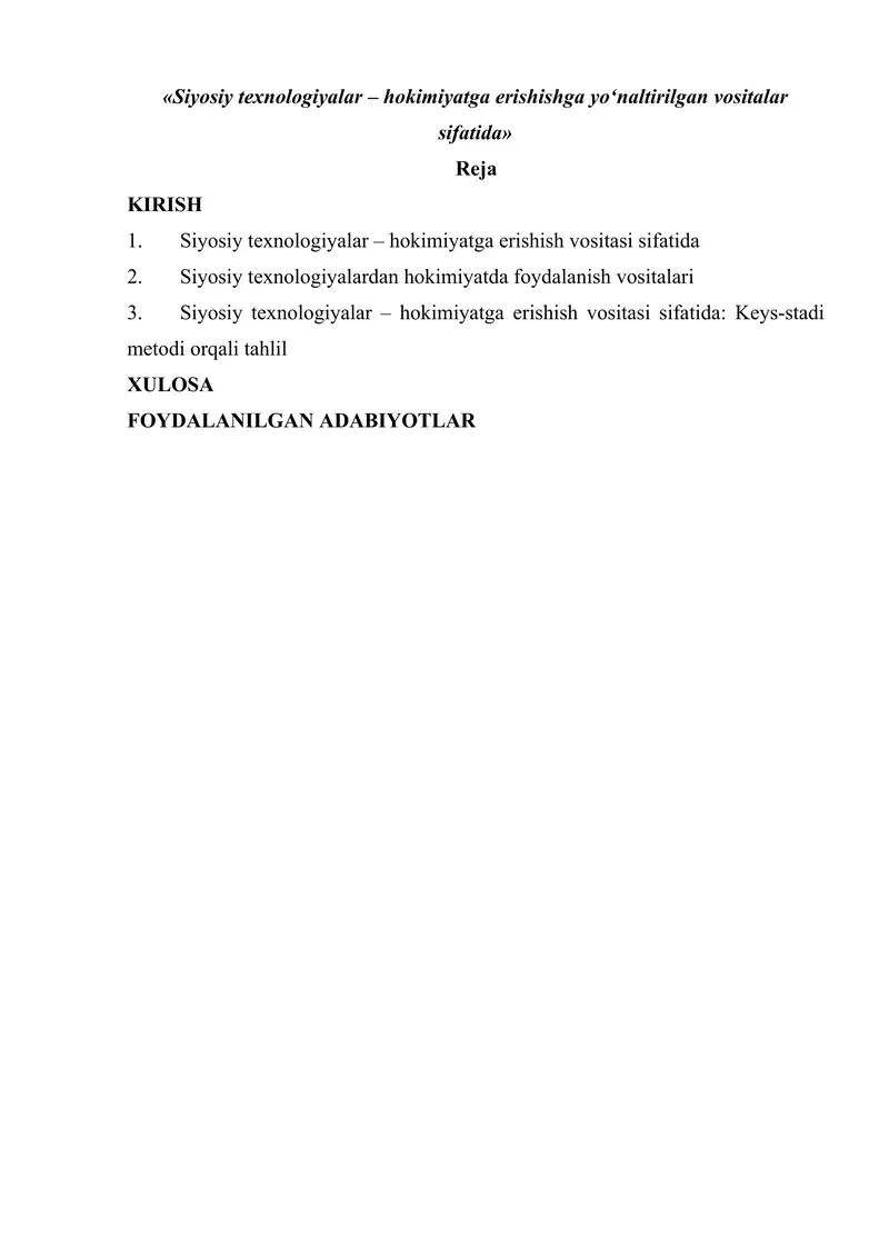 Siyosiy texnologiyalar – hokimiyatga erishishga yo‘naltirilgan vositalar sifatida 1