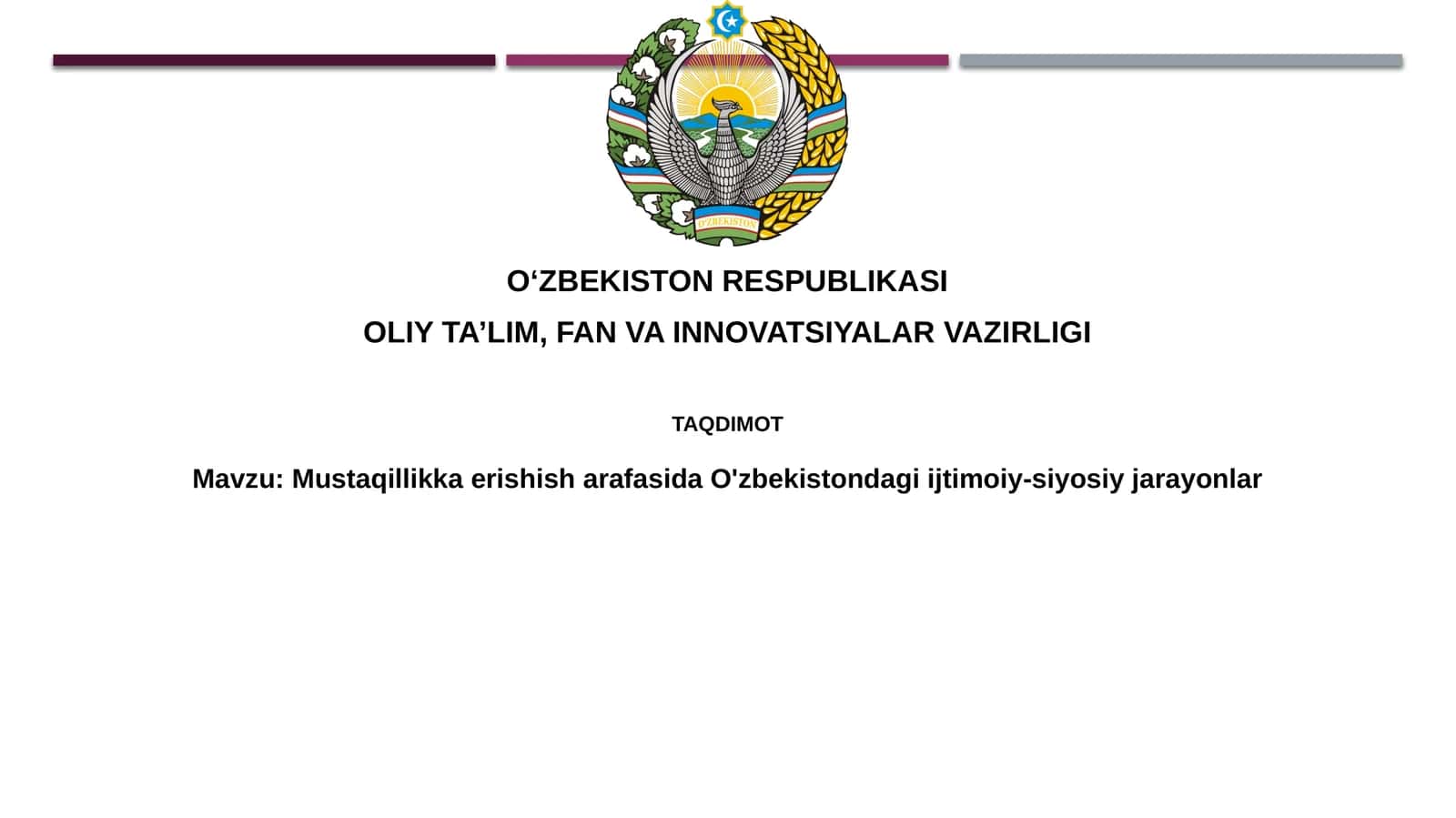 Mustaqillikka erishisharafasida O'zbekistondagi ijtimoiy-siyosiy jarayonlar 1