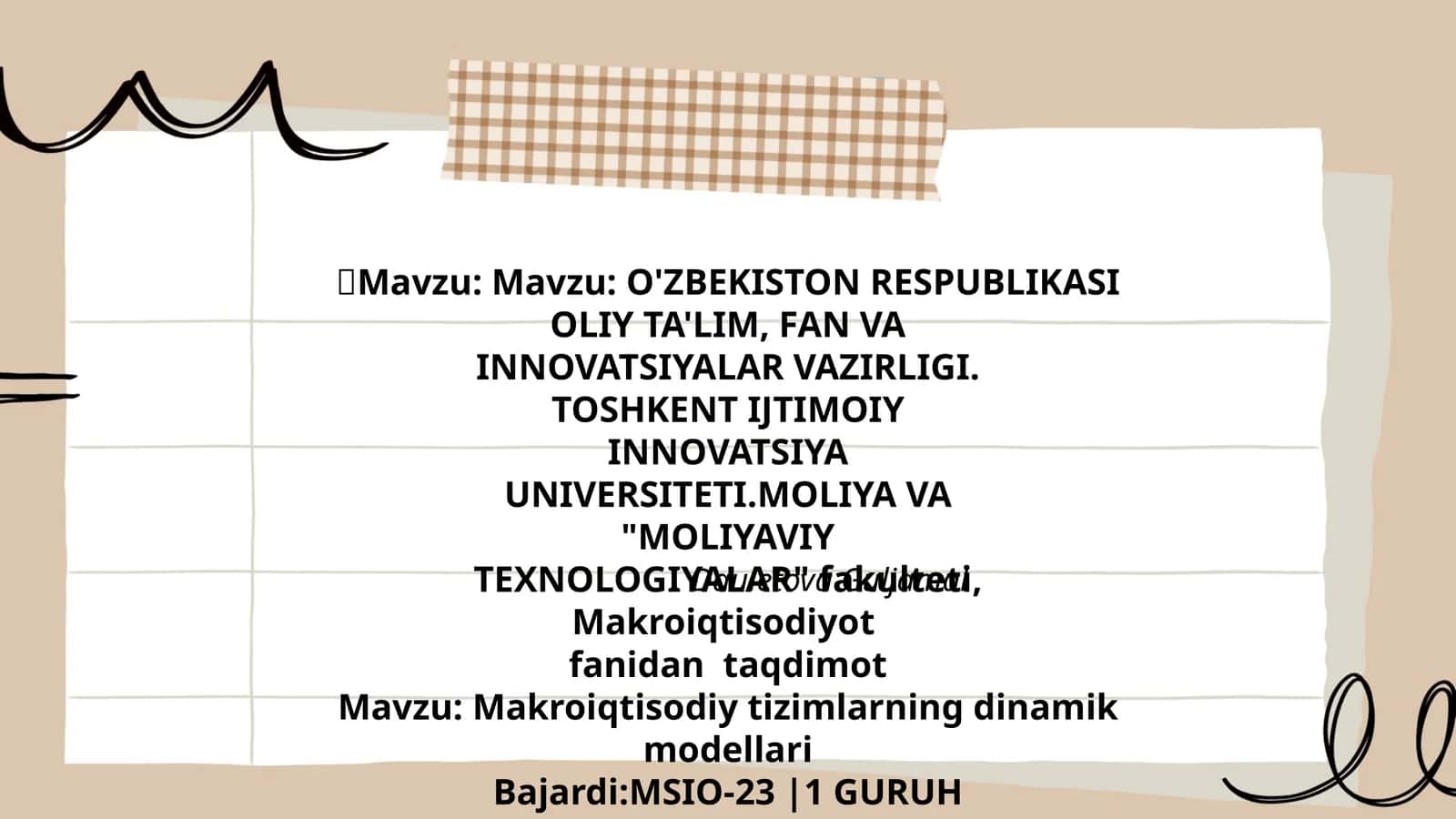 Makroiqtisodiy tizimlarning dinamik modellari 1