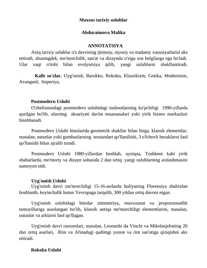 Maxsus tarixiy uslublar 1