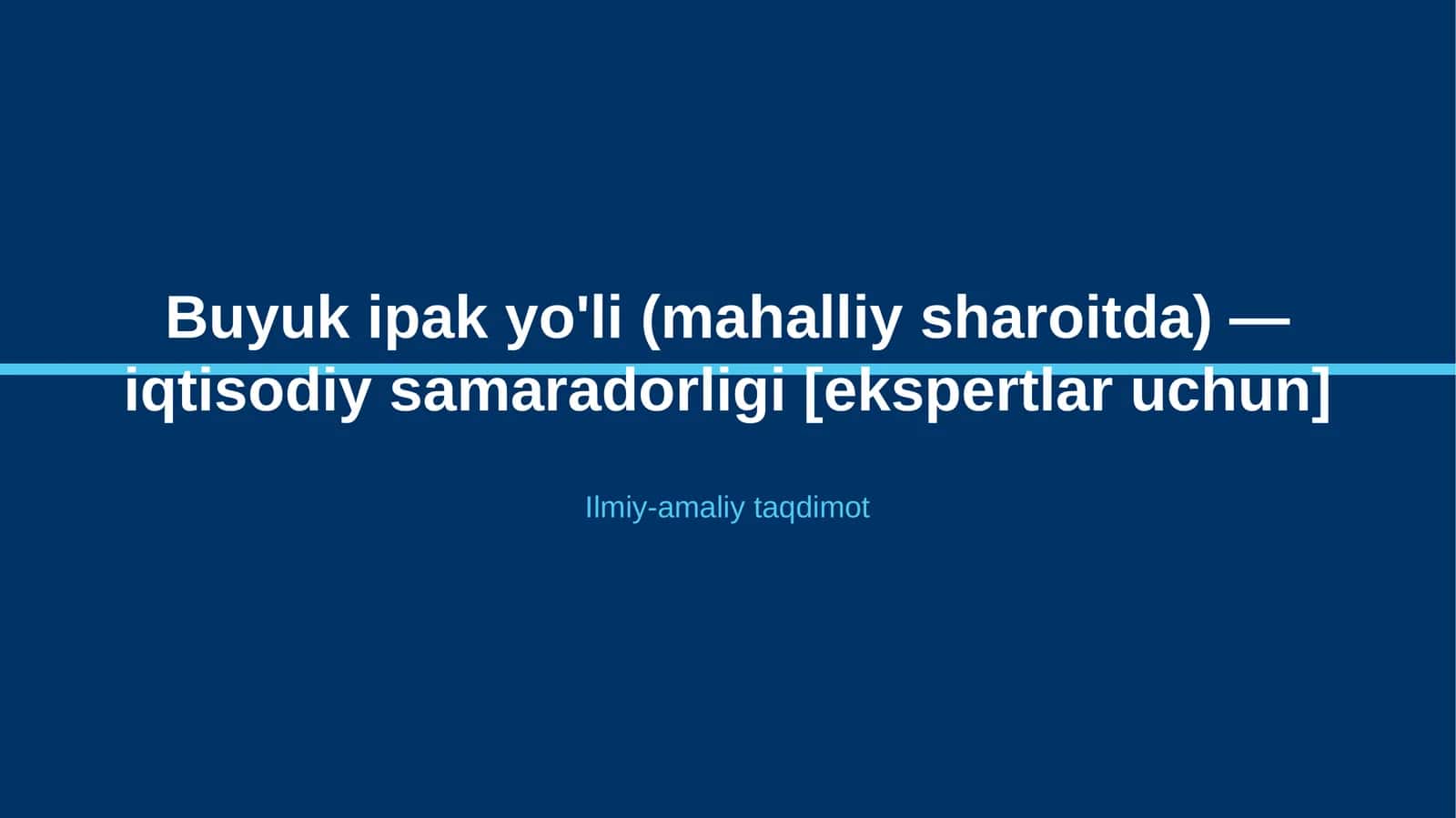 Buyuk ipak yo'li (mahalliy sharoitda) — iqtisodiy samaradorligi [ekspertlar uchun] 1