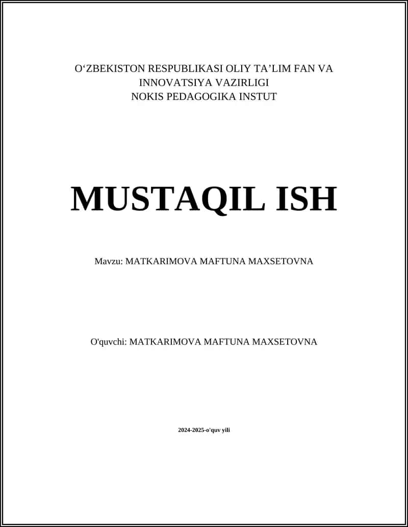MATKARIMOVA MAFTUNA MAXSETOVNA 1