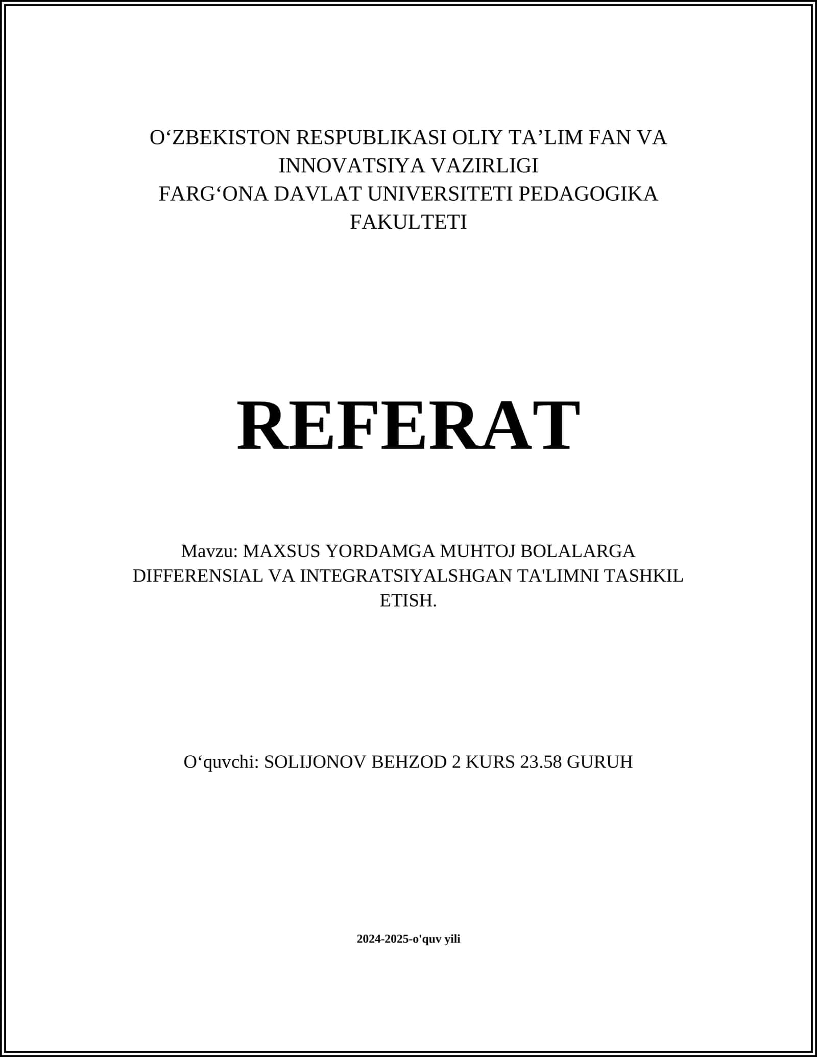 DIFFERENSIAL VA INTEGRATSIYALSHGAN TA'LIM 1