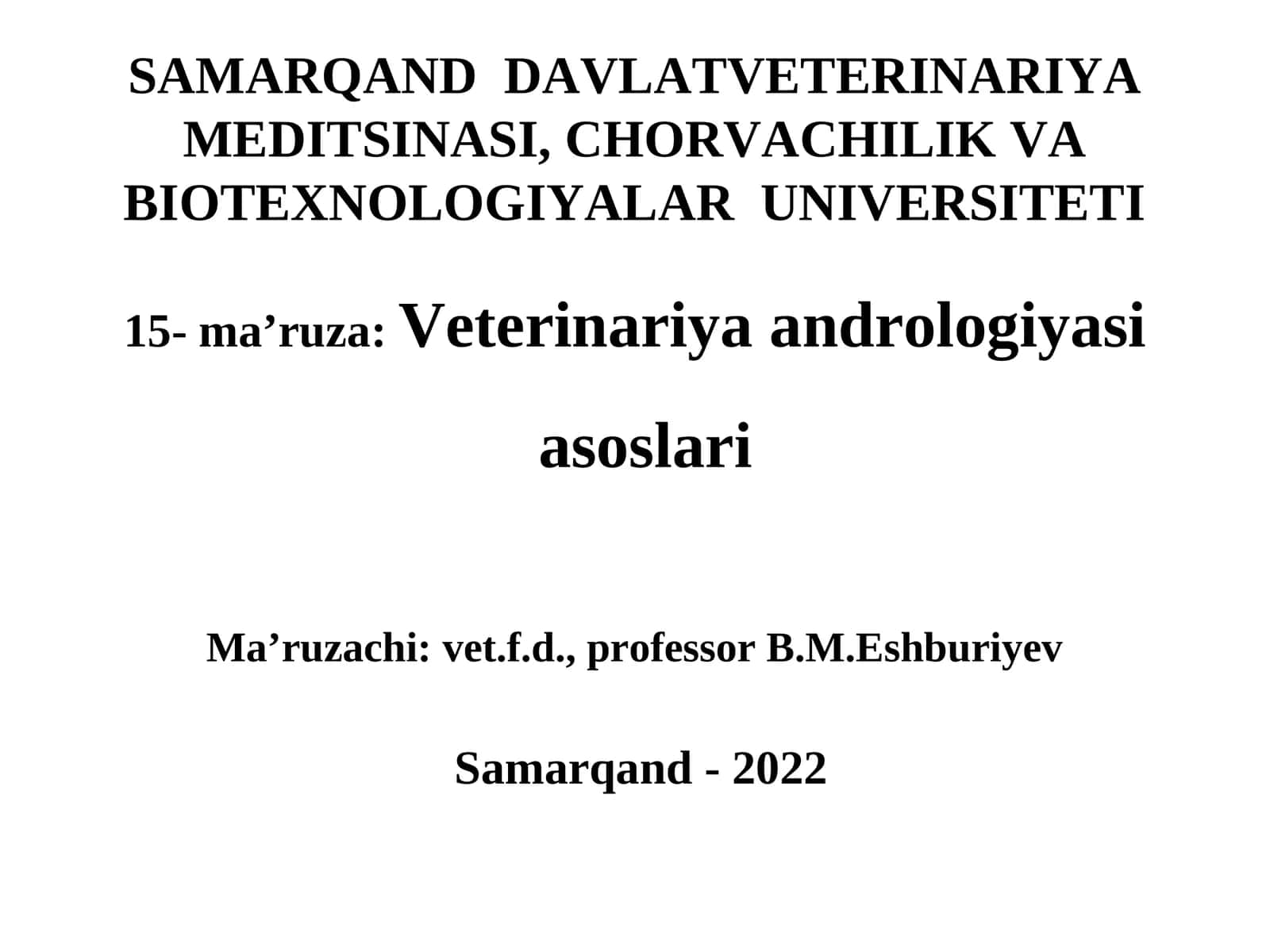 15-ma’ruza:Veterinariya andrologiyasiasoslari 1