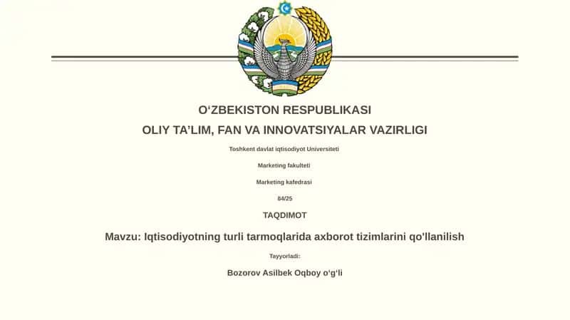 Iqtisodiyotning turli tarmoqlarida axborot tizimlarini qo'llanilish 1