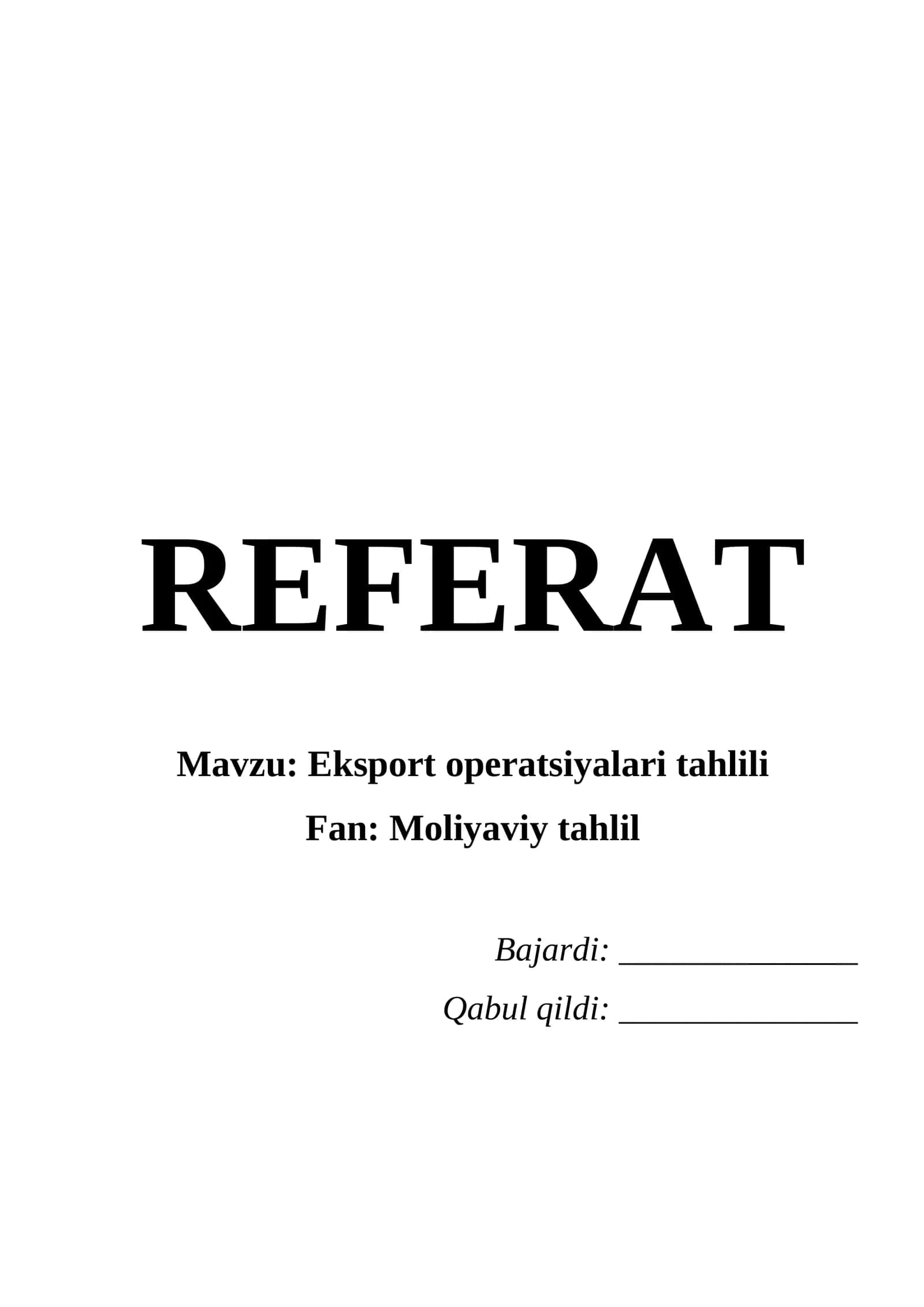 Eksport operatsiyalari tahlili 1