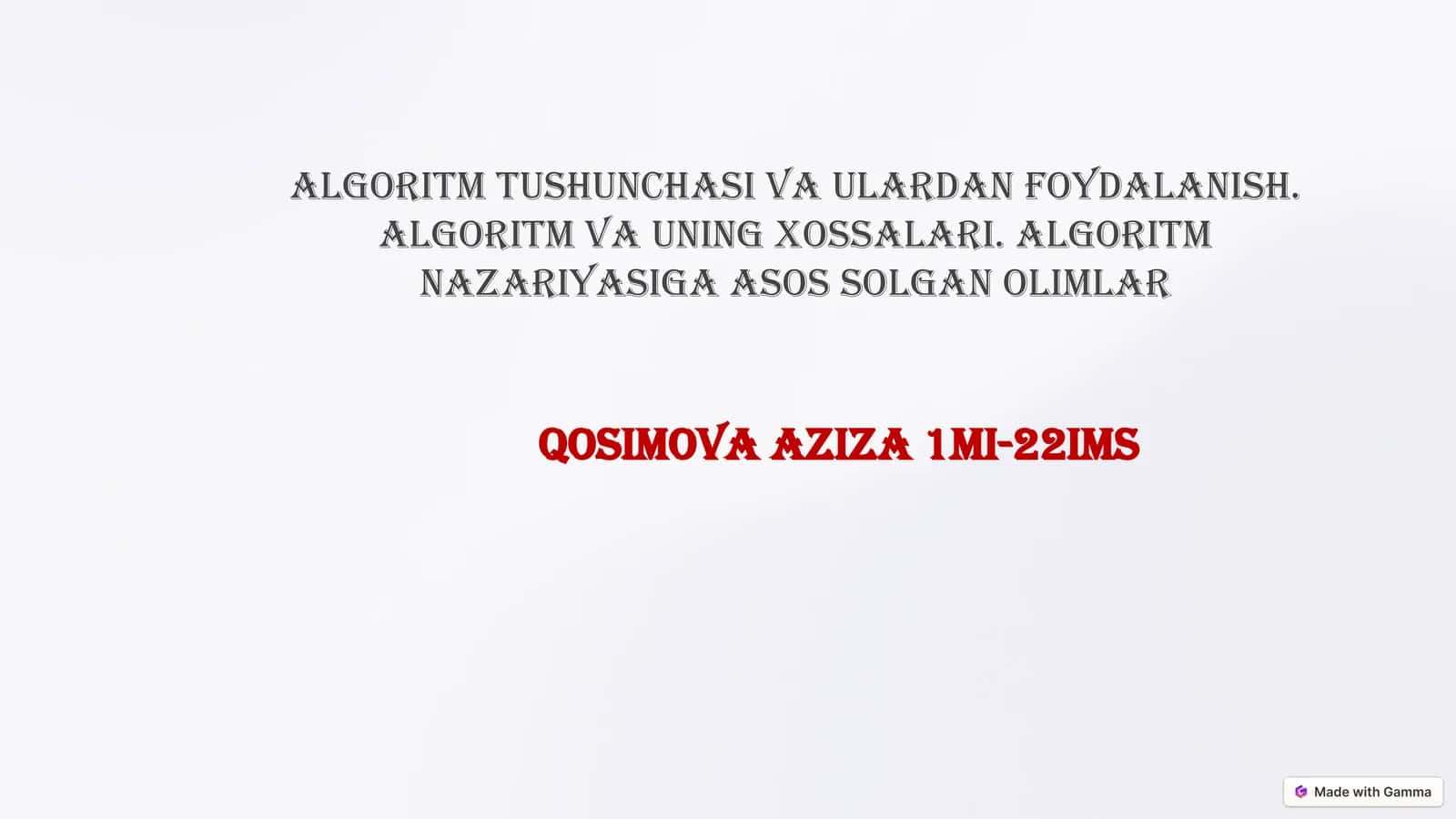 Algoritm Tushunchasi: Asoslar va Amaliyot 1