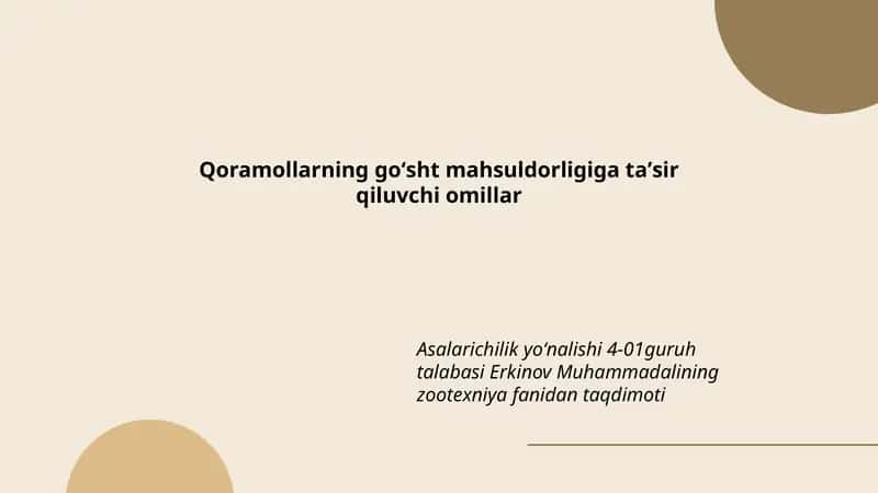 Qoramollarning goʻsht mahsuldorligiga taʼsir qiluvchi omillar 1