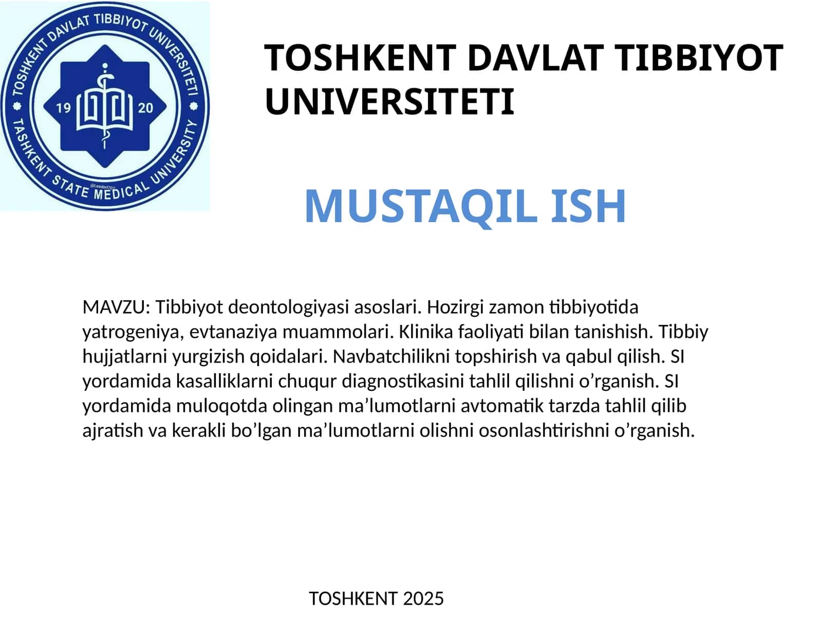 Tibbiyot Deontologiyasi Asoslari 1