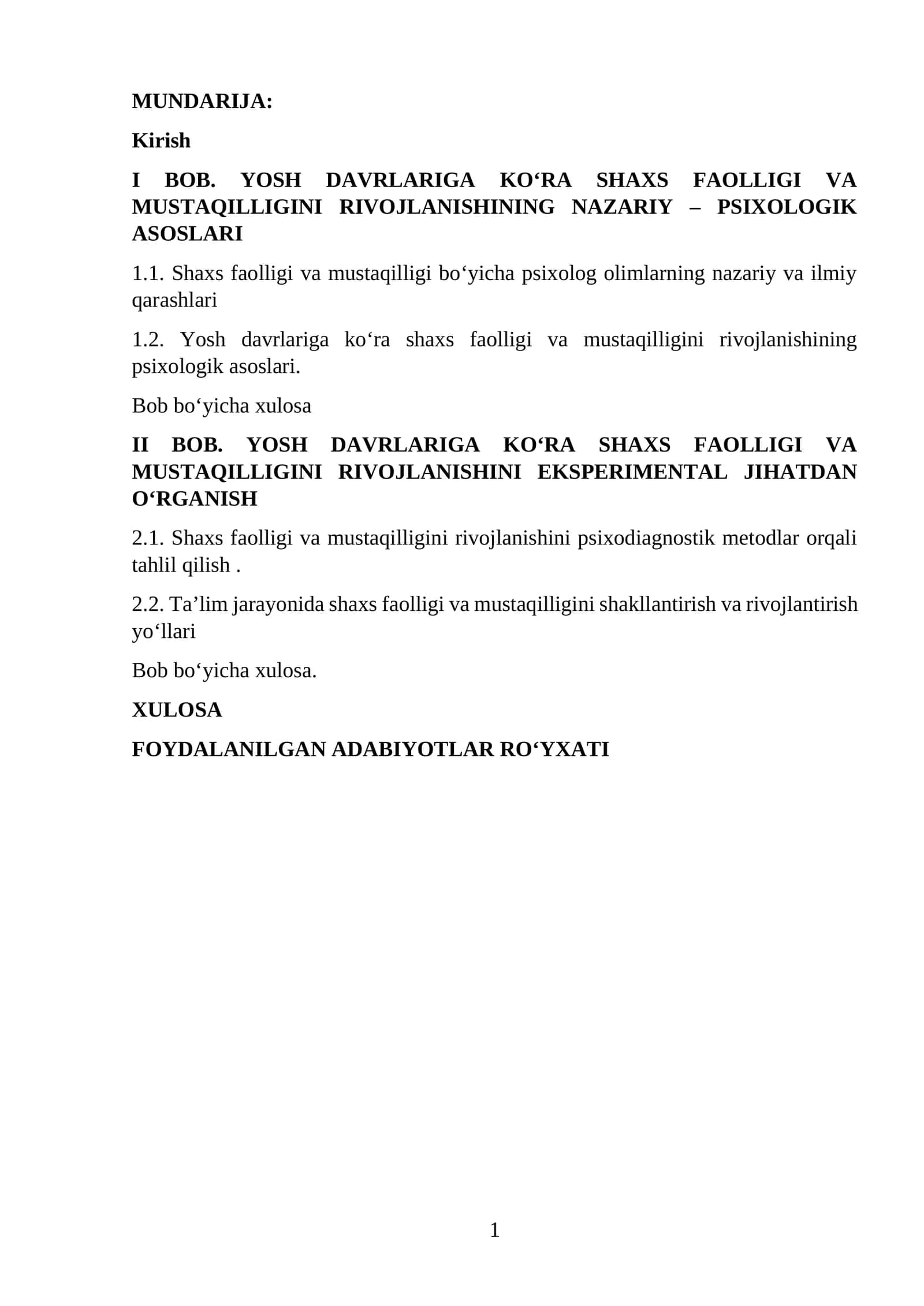 YOSH DAVRLARIGA KO‘RA SHAXS FAOLLIGI VA MUSTAQILLIGINI RIVOJLANISHINING NAZARIY – PSIXOLOGIK ASOSLARI 1