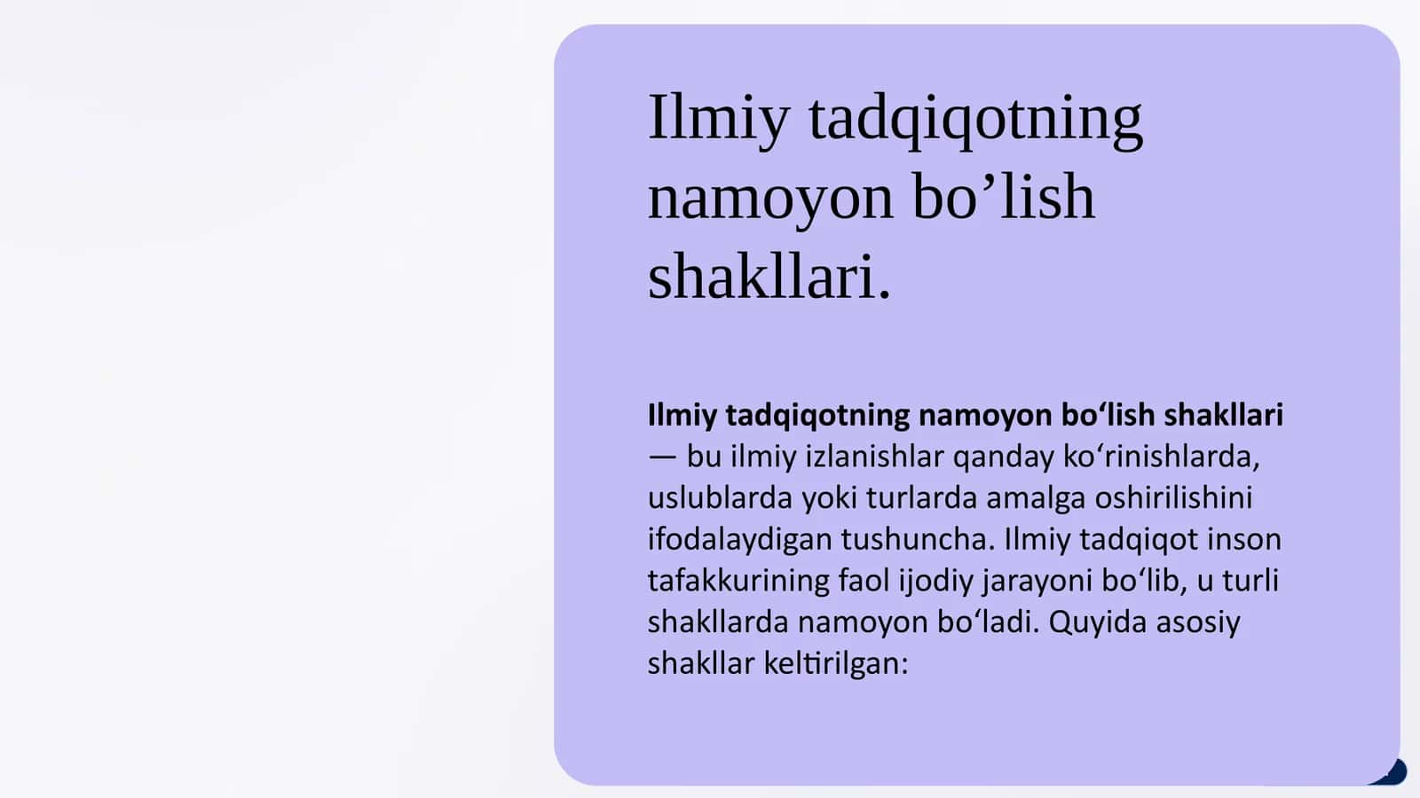 Ilmiytadqiqotning namoyon bo'lish shakllari 1