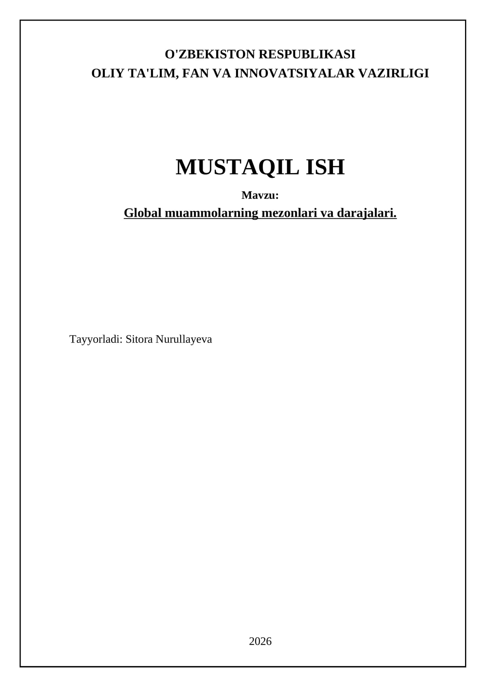 Global muammolarning mezonlari va darajalari 1