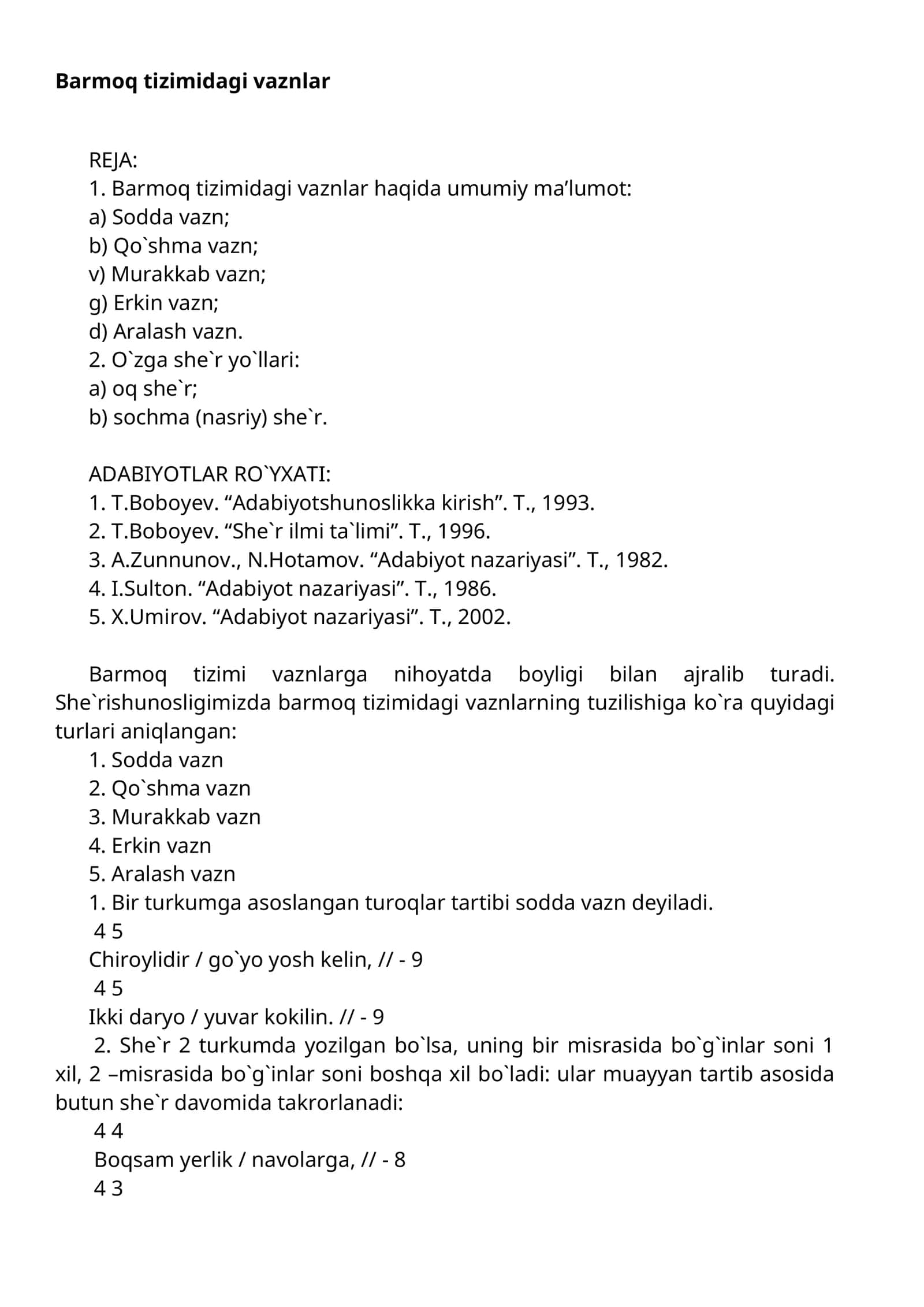 Barmoq tizimidagi vaznlar 1