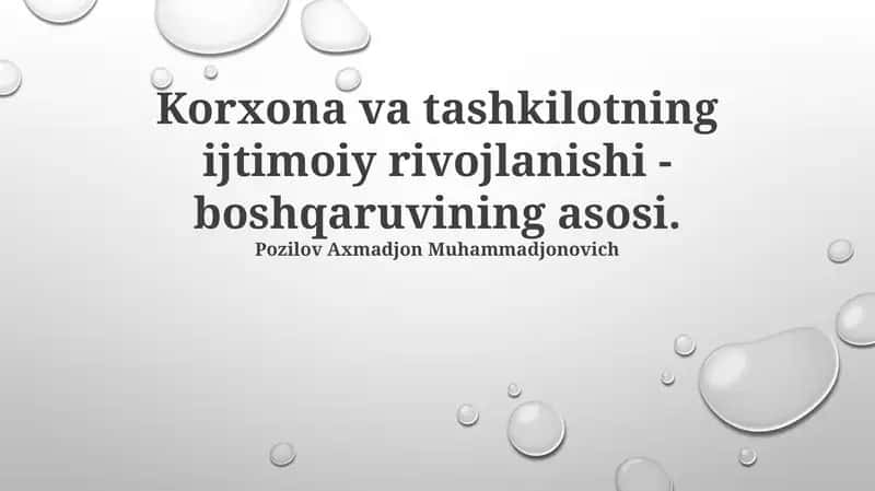 Korxona va Tashkilotning Ijtimoiy Rivojlanishi - Boshqaruvining Asosi 1