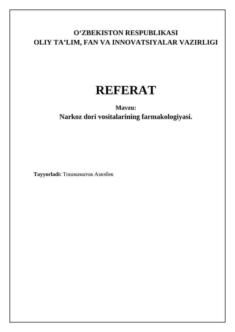 Narkoz dori vositalarining farmakologiyasi 1