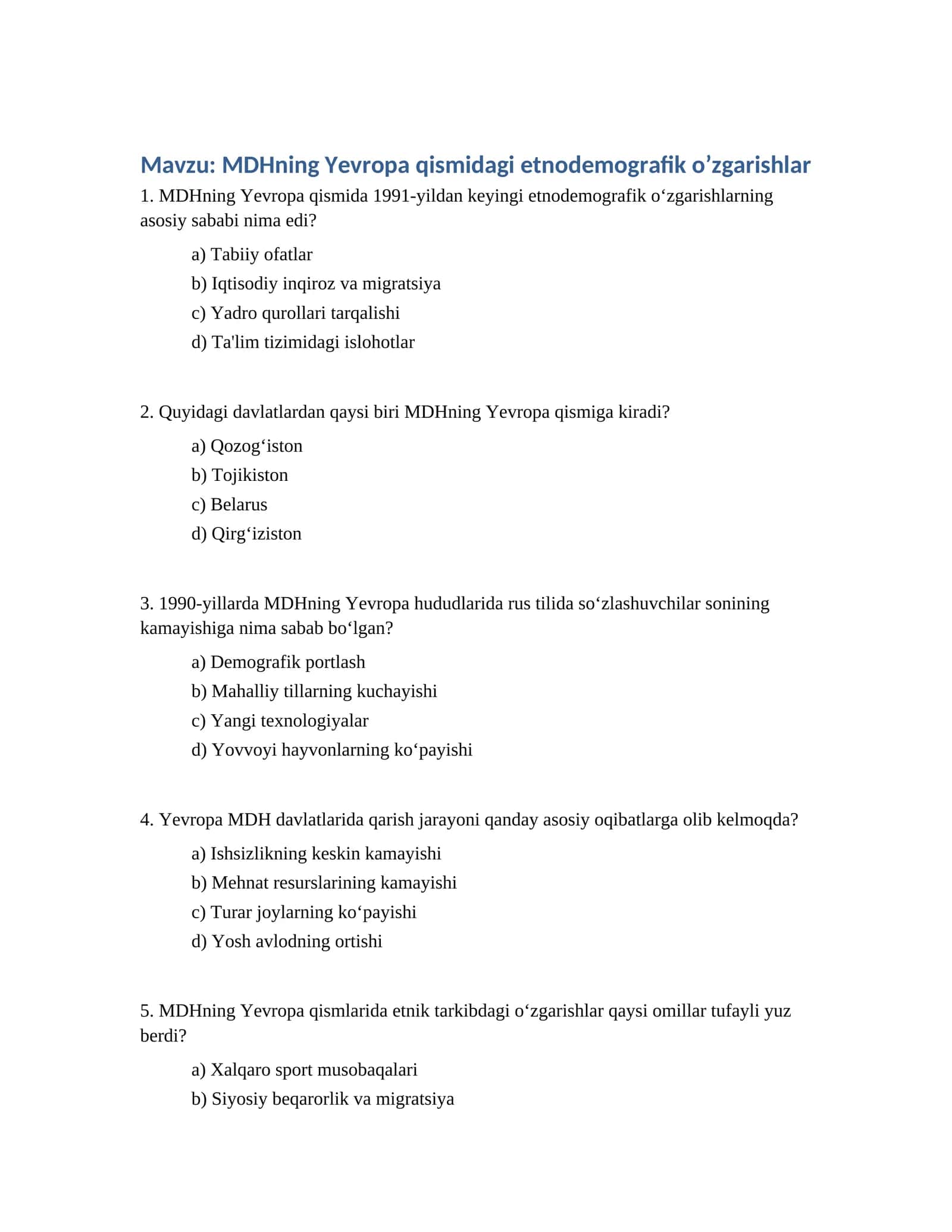 MDHning Yevropa qismidagi etnodemografik o’zgarishlar 1