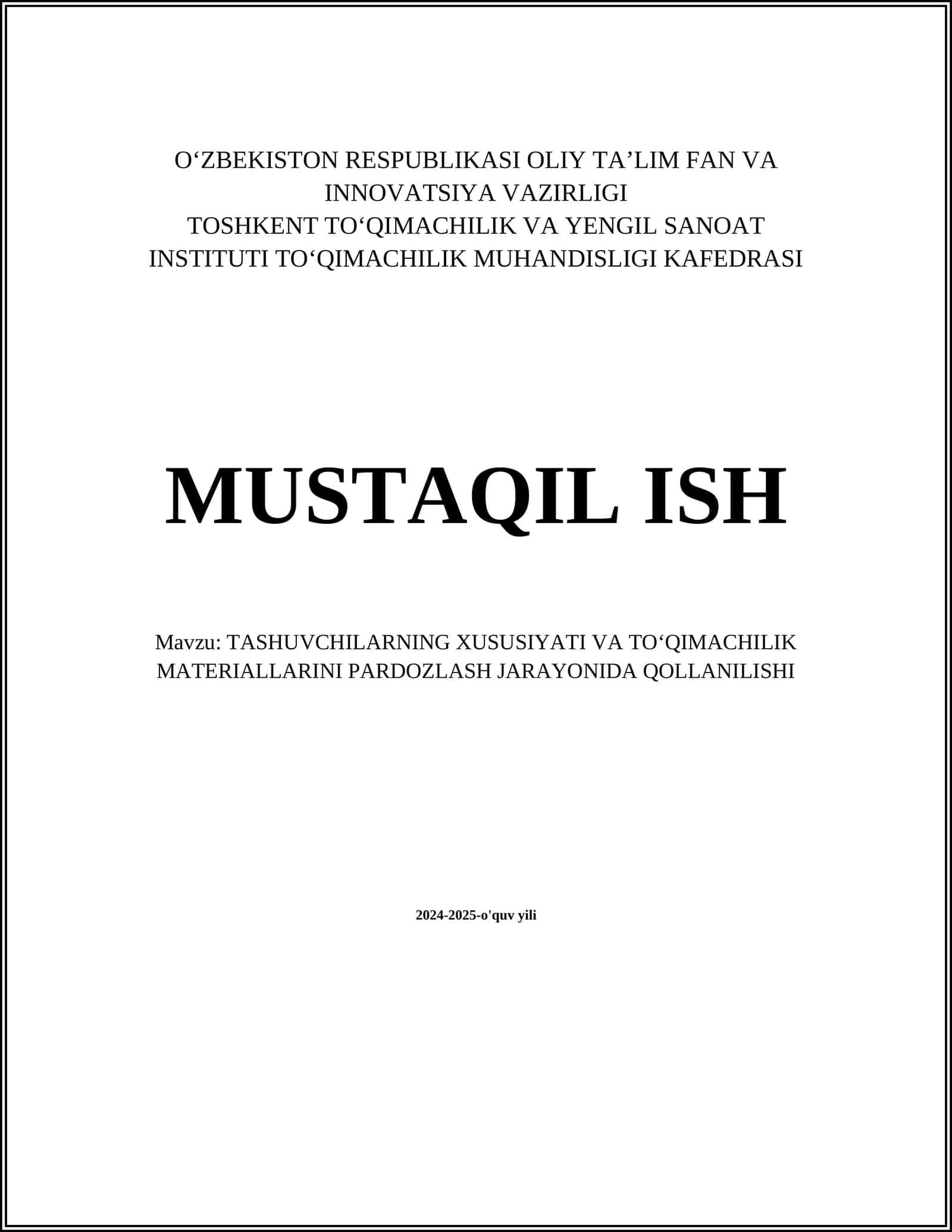 TASHUVCHILARNING XUSUSIYATI VA TOʻQIMACHILIK MATERIALLARINI PARDOZLASH JARAYONIDA QOLLANILISHI 1