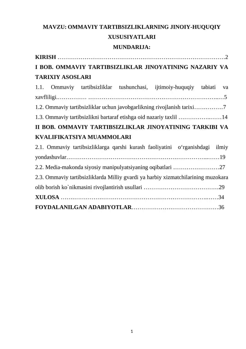 OMMAVIY TARTIBSIZLIKLARNING JINOIY-HUQUQIY XUSUSIYATLARI 1