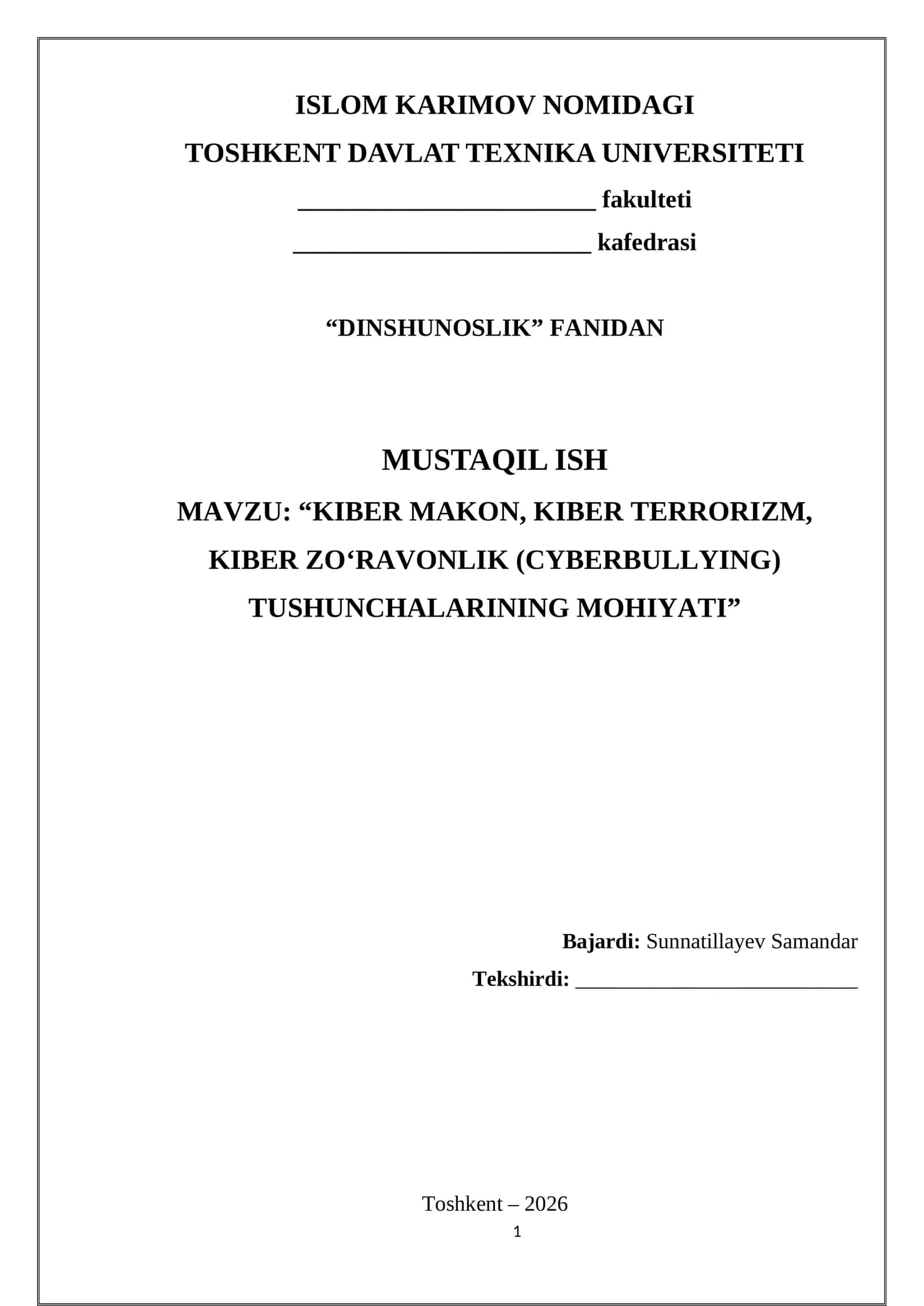 Kiber makon, Kiber terrorizm, Kiber zo‘ravonlik tushunchalarining mohiyati 1