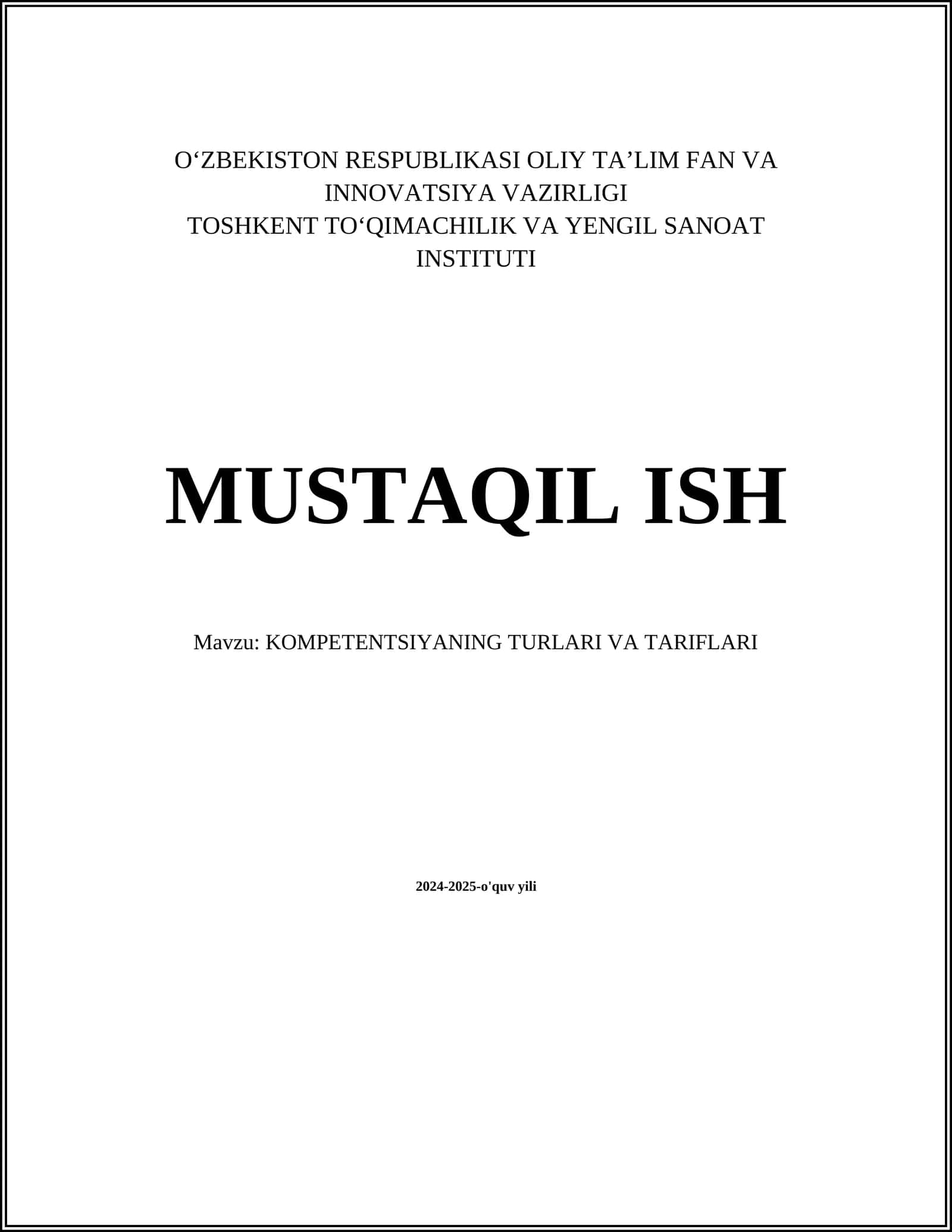 KOMPETENTSIYANING TURLARI VA TARIFLARI 1