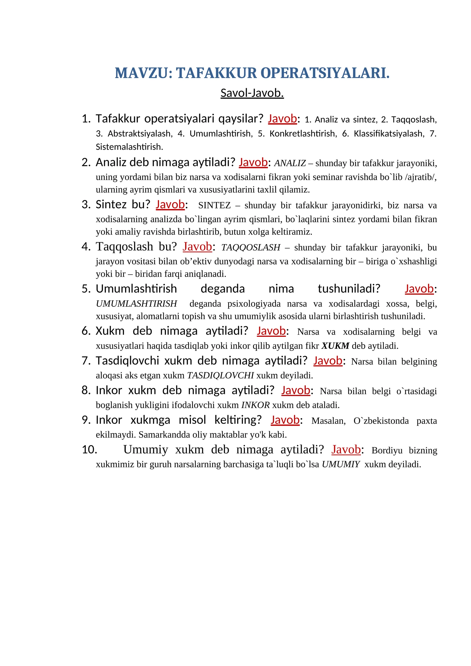 TAFAKKUR OPERATSIYALARI 1