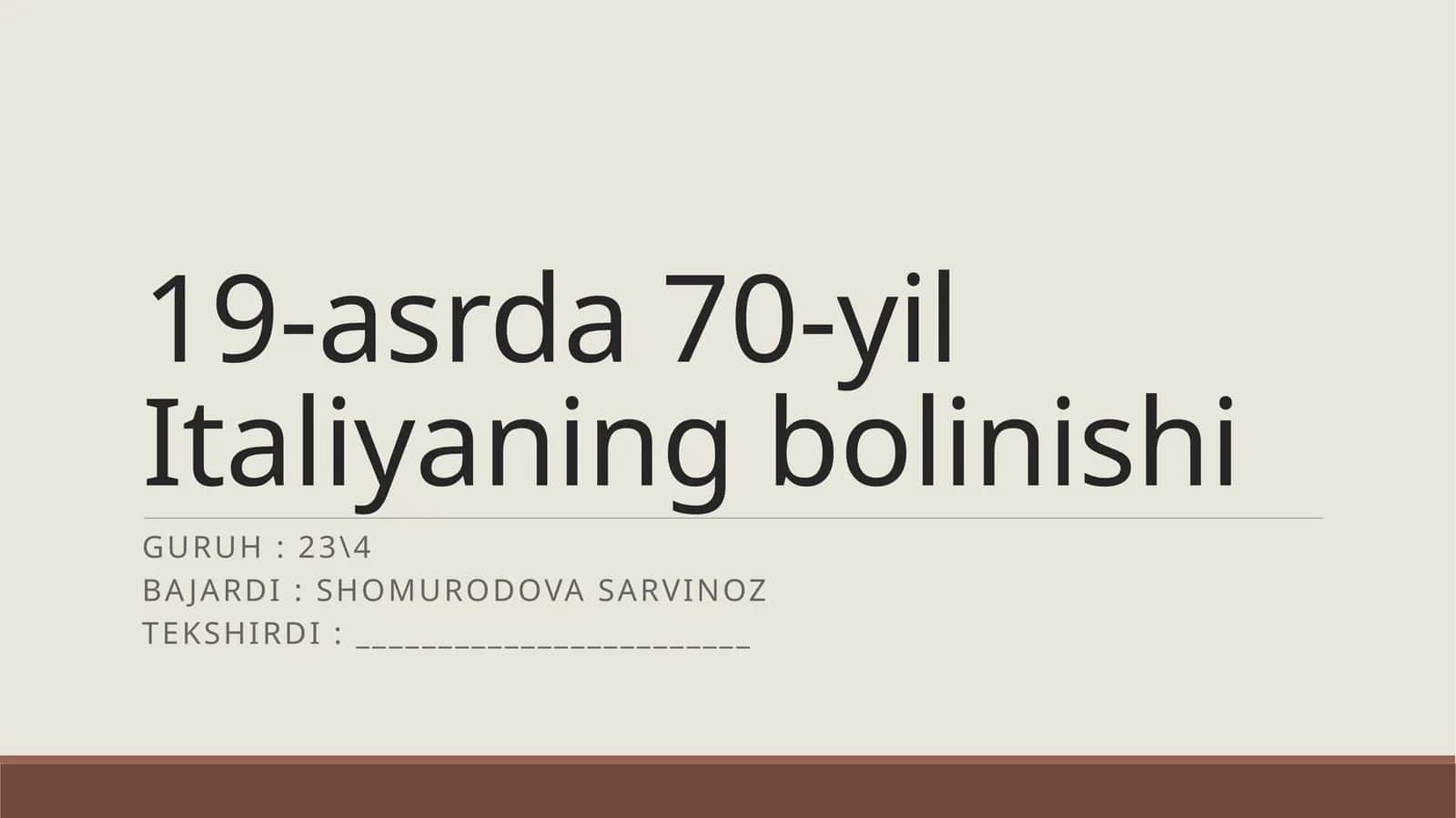 Italiyaning bolinishi 19-asrda 70-yil 1