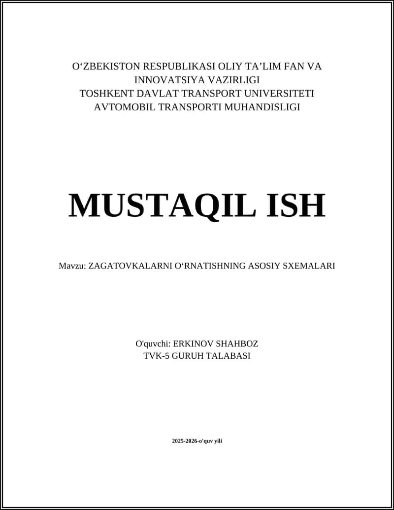 "Zagatovkalarni Oʻrnatishning Asosiy Sxemalari" 1