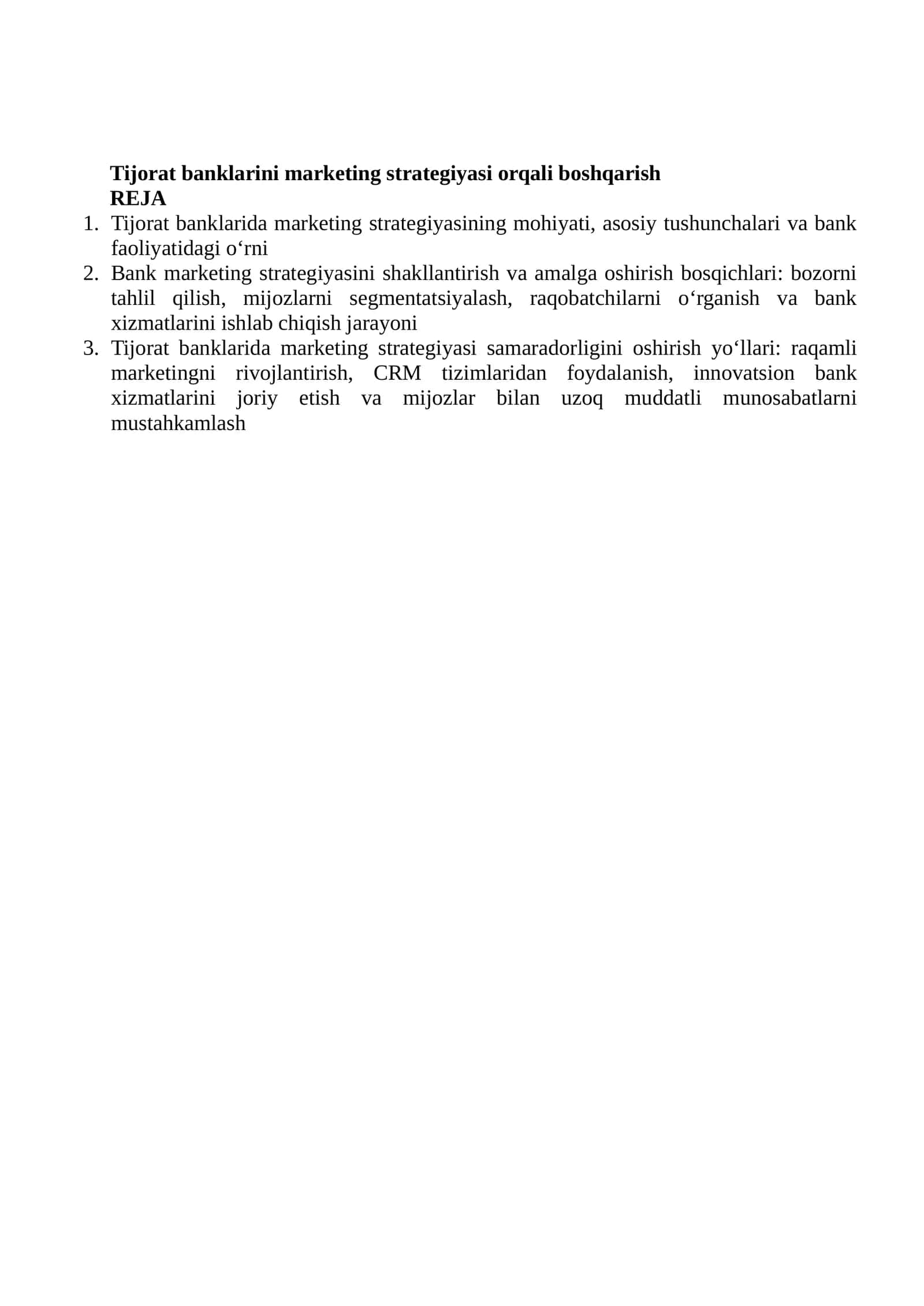 Tijorat banklarini marketing strategiyasi orqali boshqarish 1