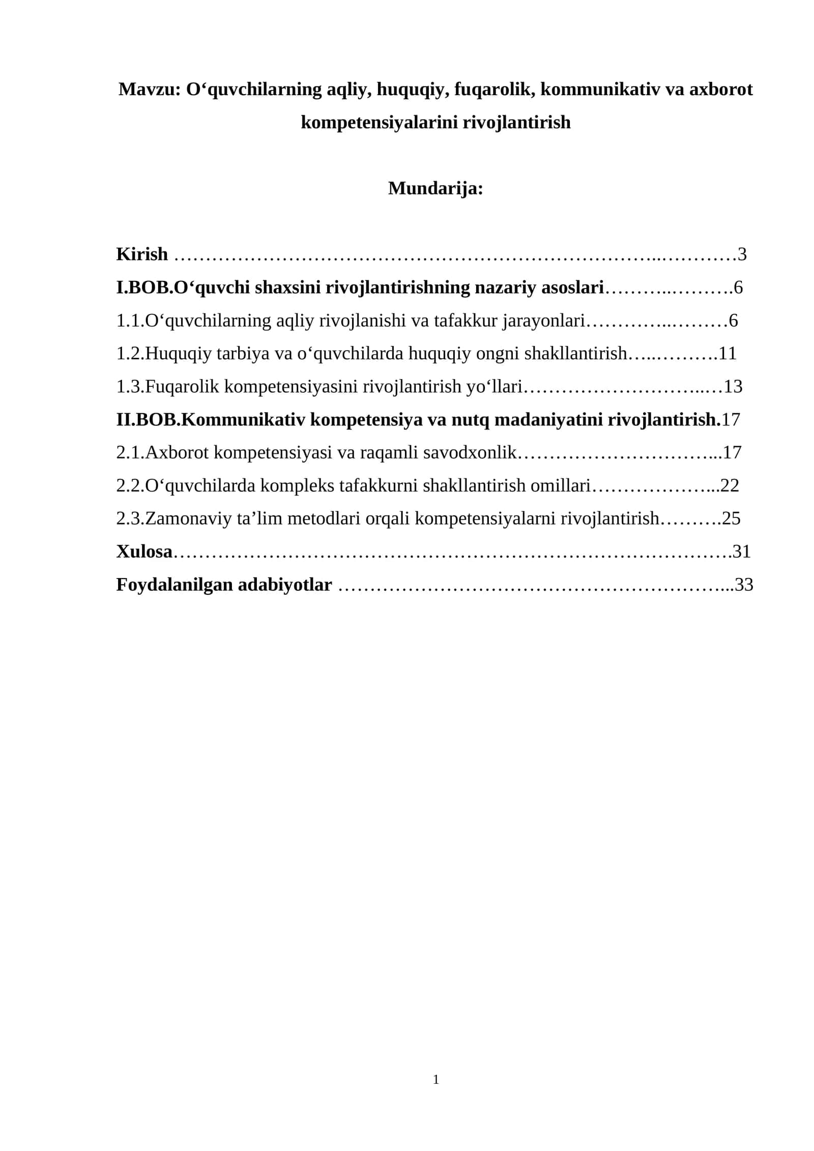 O‘quvchilarning aqliy, huquqiy, fuqarolik, kommunikativ va axborot kompetensiyalarini rivojlantirish 1