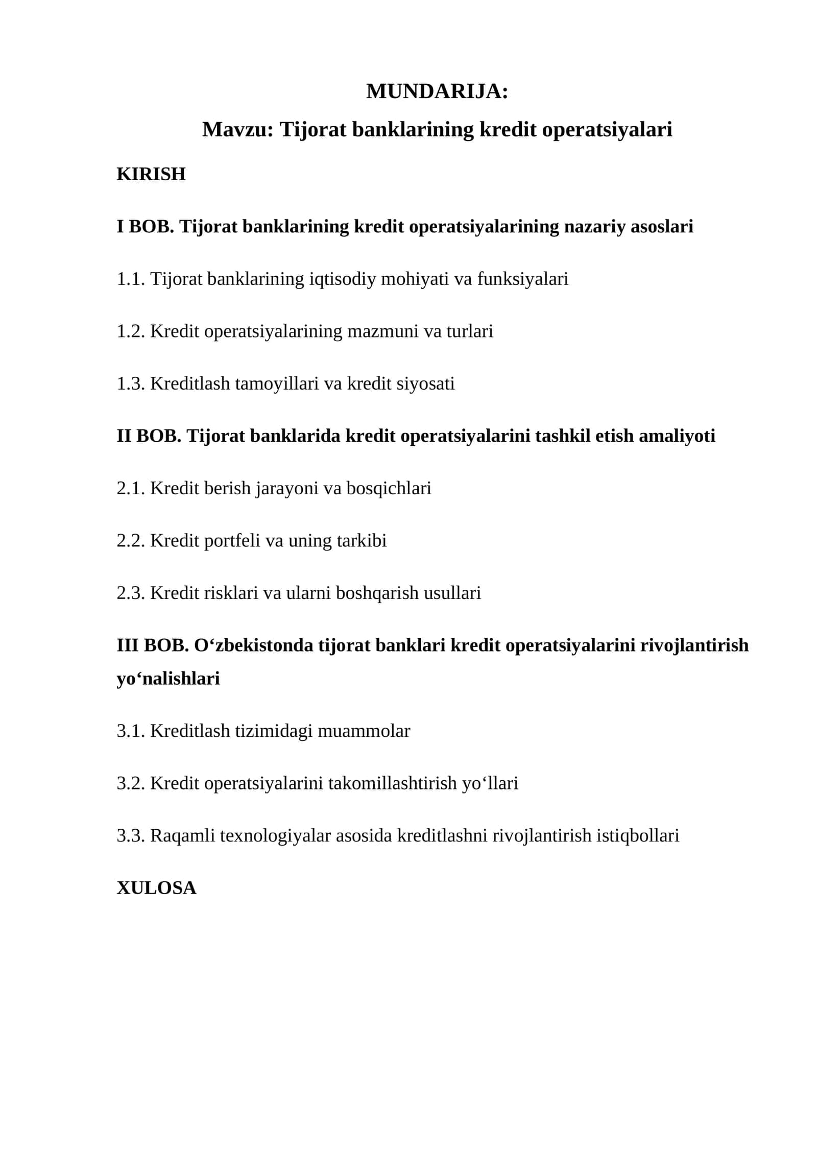 Tijorat banklarining kredit operatsiyalari 1