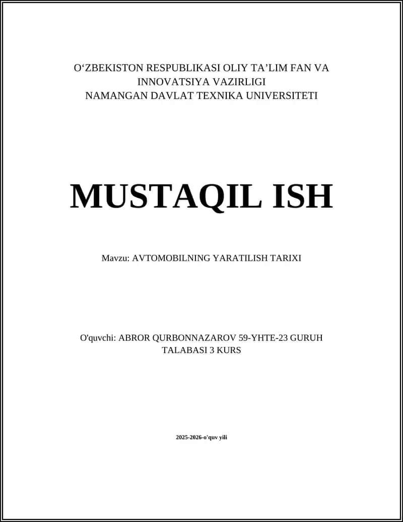 AVTOMOBILNING YARATILISH TARIXI 1