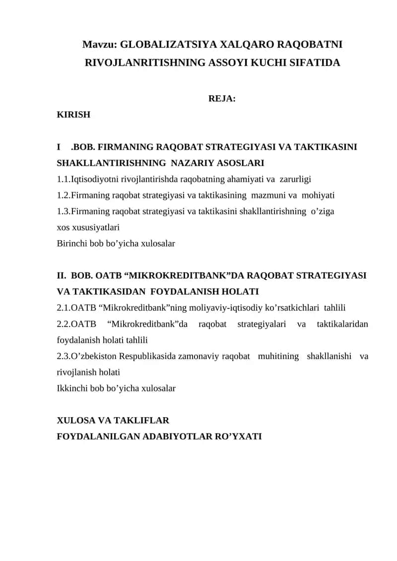 GLOBALIZATSIYA XALQARO RAQOBATNI RIVOJLANRITISHNING ASSOYI KUCHI SIFATIDA 1