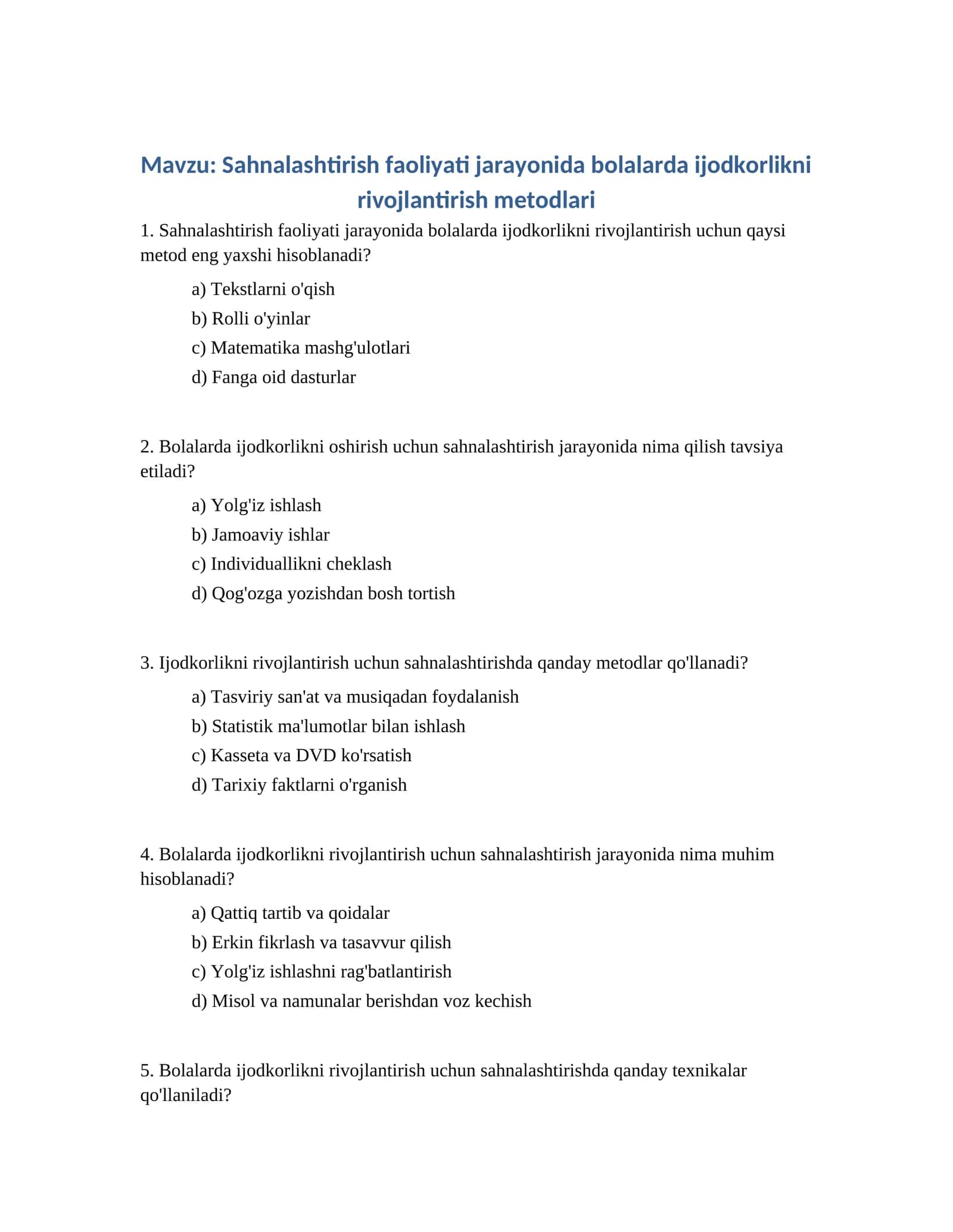 Sahnalashtirish faoliyati jarayonida bolalarda ijodkorlikni rivojlantirish metodlari 1
